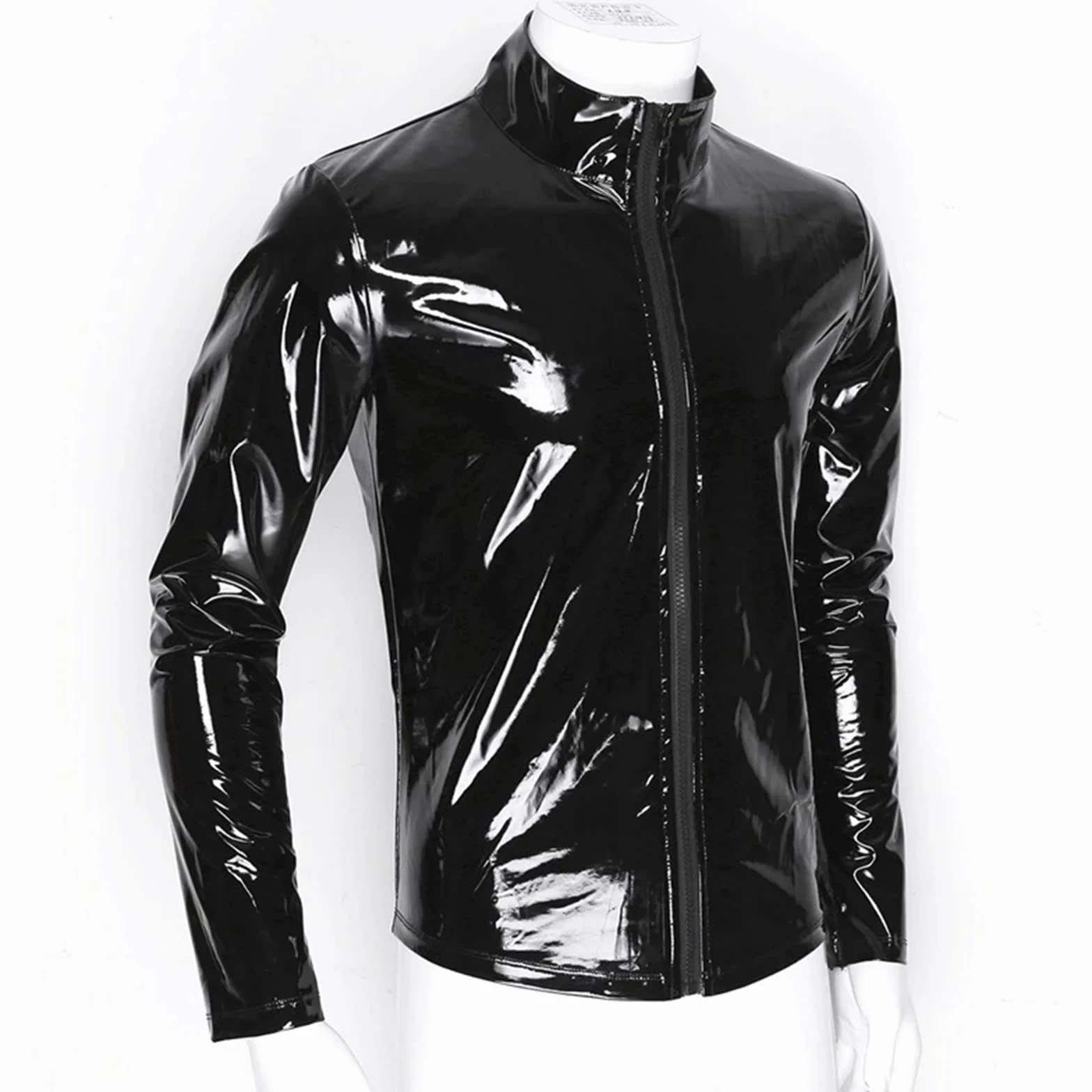 Maglia Effetto Laccato Uomo Colletto Alto Pelle Clubwear
