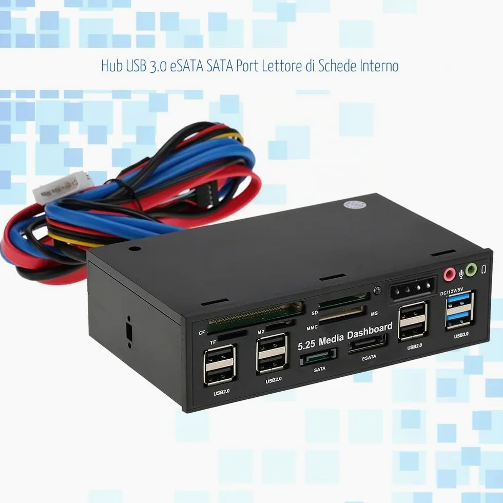 Scheda di memoria multifunzione USB 3.0 Hub eSATA SATA Lettore di schede interne PC Media Dashboard Media Pannello frontale per SD MS CF TF M2 Schede di memoria MMC Adatto a 5,25 "