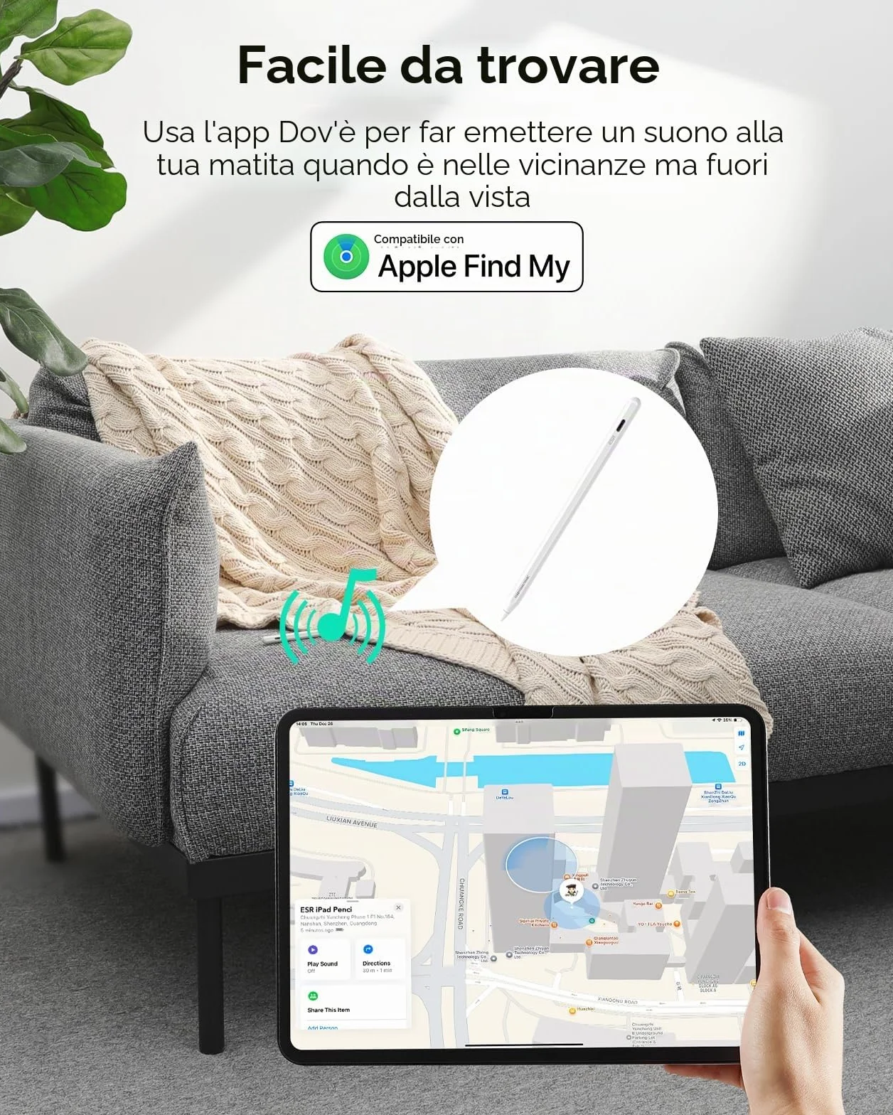 ESR Find My Penna Compatibile con Apple iPad 2018-2025, Geo Digital Pencil con Scorciatoie Facili per iPad A16/10/9/8 e Air 13/11 e Pro 12.9/13/11 e Mini 7/6/5, Bianco (senza ricarica wireless)