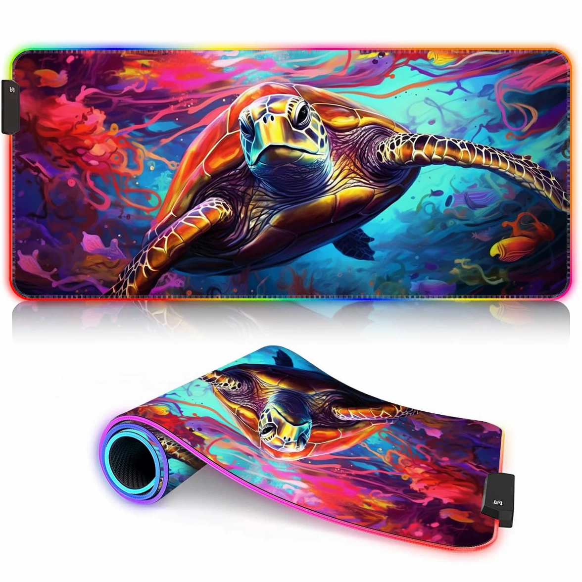 Tappetino da scrivania colorato tartaruga psichedelica LED XL grande tappetino per mouse ROG esteso tappetino da scrivania (80 x 30 x 0,3 cm) tessuto impermeabile superficie studio e gioco