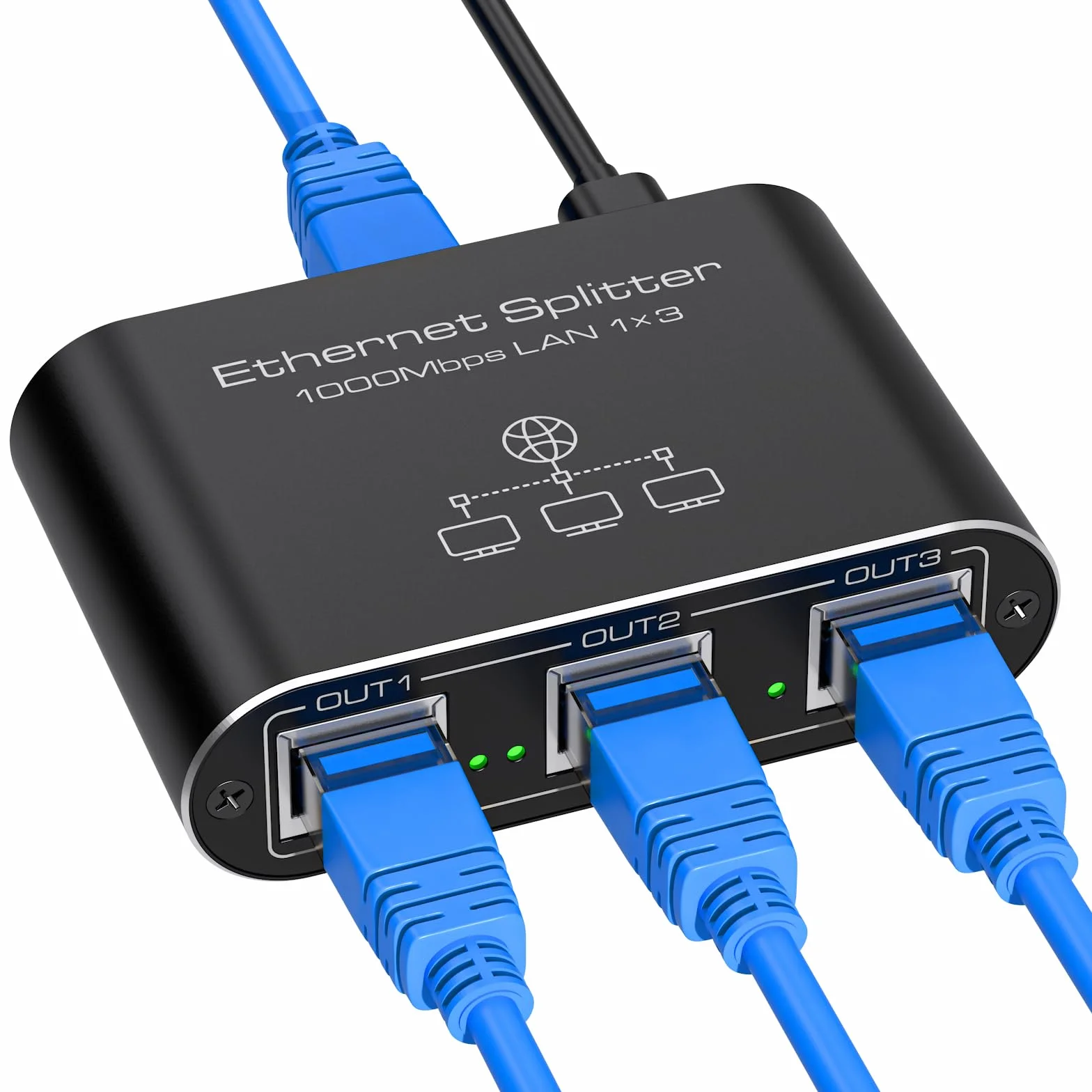 VEDINDUST Switch Ethernet da 1 a 3 1000Mbps Sdoppiatore Ethernet Alluminio Splitter Gigabit Lan Con Cavo di Alimentazione USB C. Adatto a Computer.Router.Set Top Box