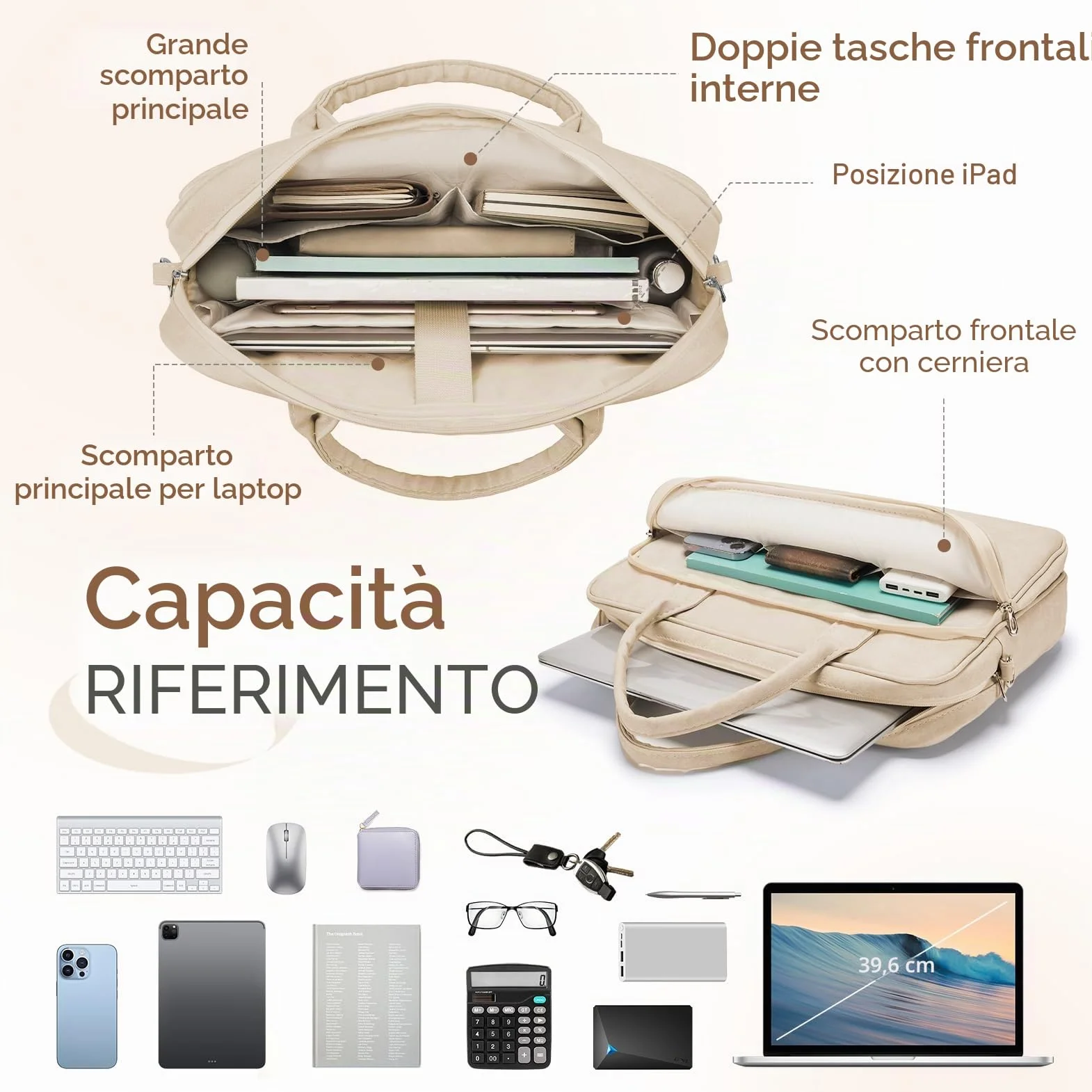 BAGZY Borsa Lavoro Donna Cartella Ventiquattrore Portadocumenti per Laptop in PU Pelle14 Pollici 15,6 Pollici per Laptop Valigette Adatto per Scuola, Lavoro E Viaggi D'affari (Beige)