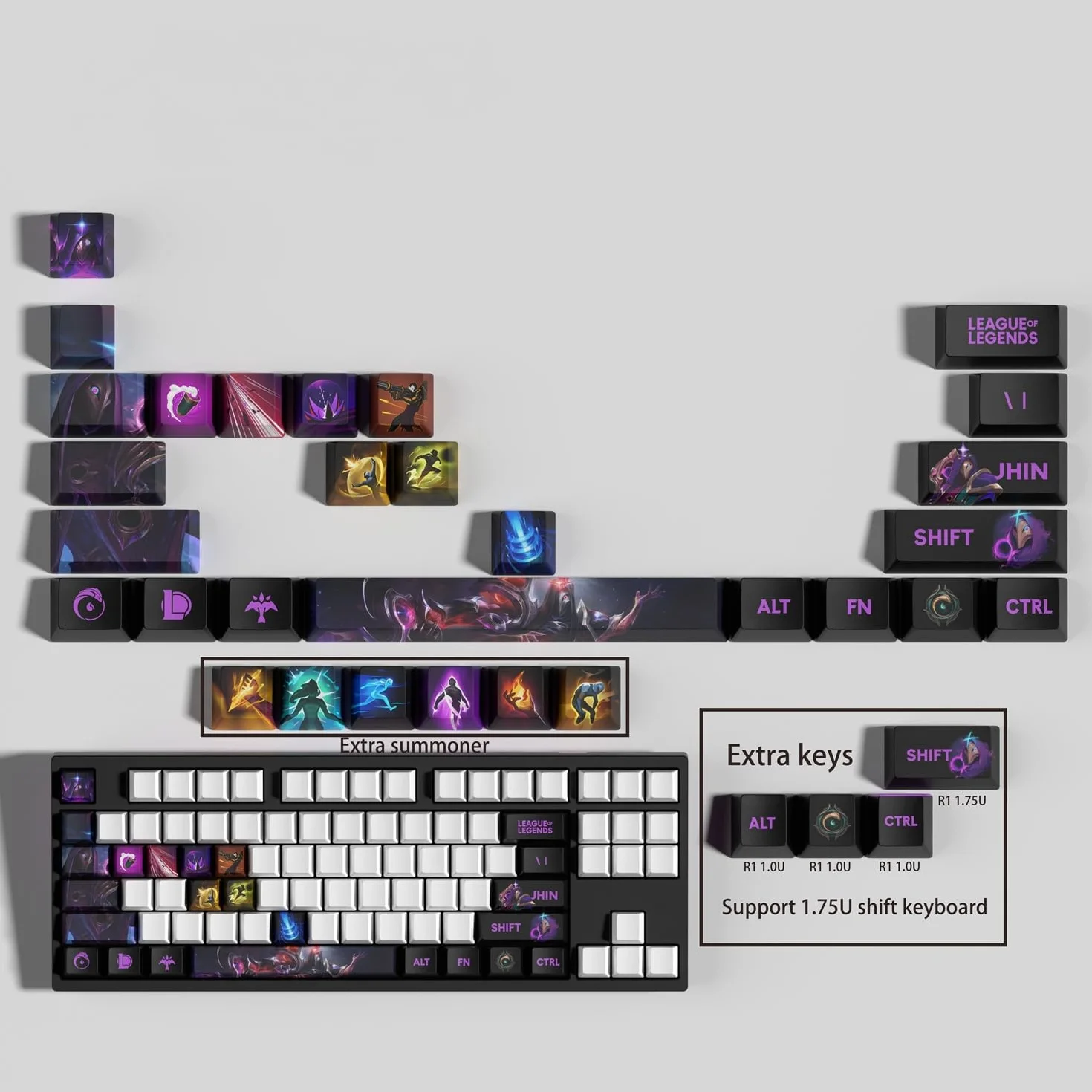 League Jinh - Set di 30 Keycaps PBT Profilo OEM in Dye-Sublimazione, accessori per tastiera meccanica Gamer, compatibili con la maggior parte delle disposizioni meccaniche