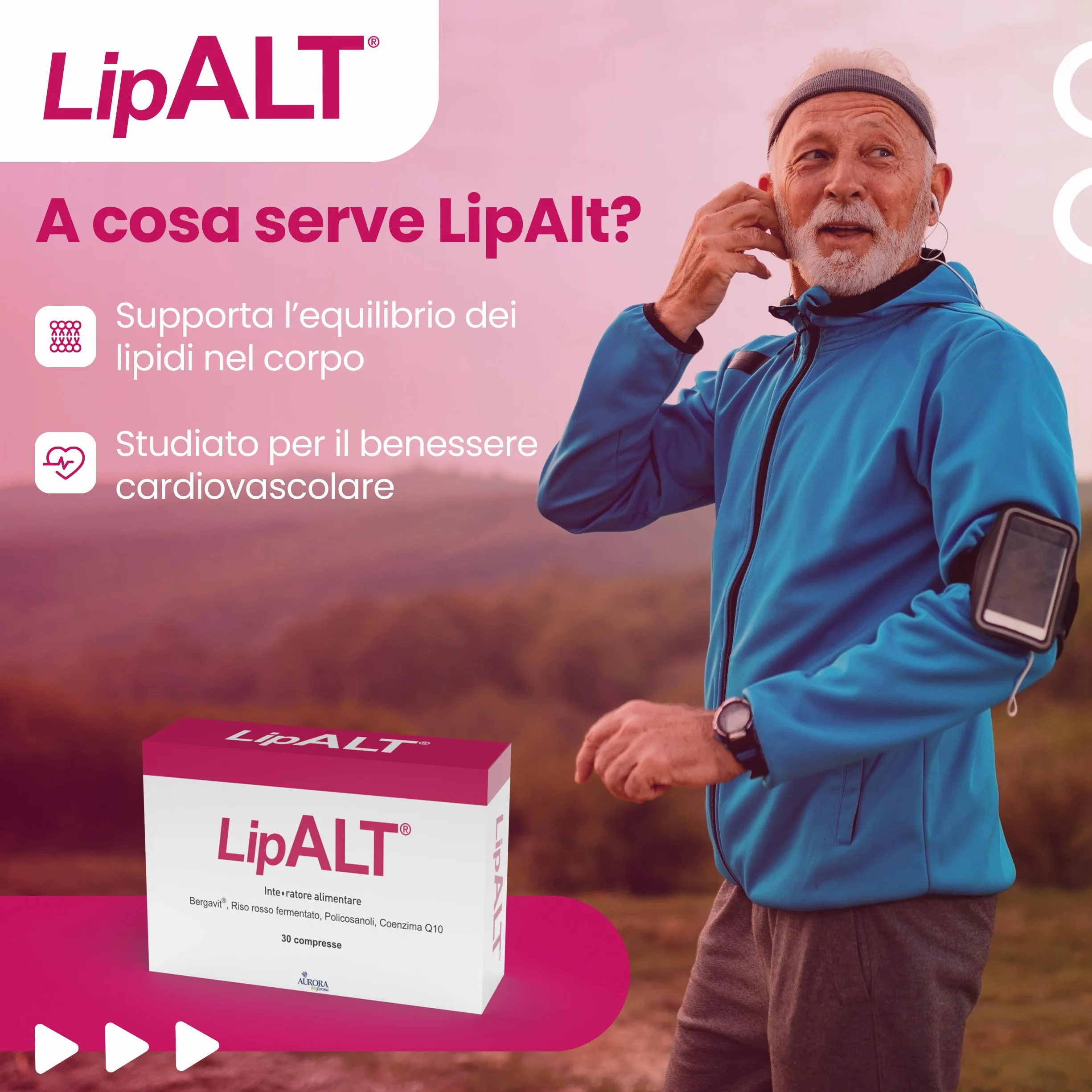 Aurora Biofarma Lipalt Integratore Colesterolo Alto e Trigliceridi Riso Rosso Fermentato Coenzima Q10 Monacolina K Bergavit Policosanoli 30 Compresse Senza Glutine