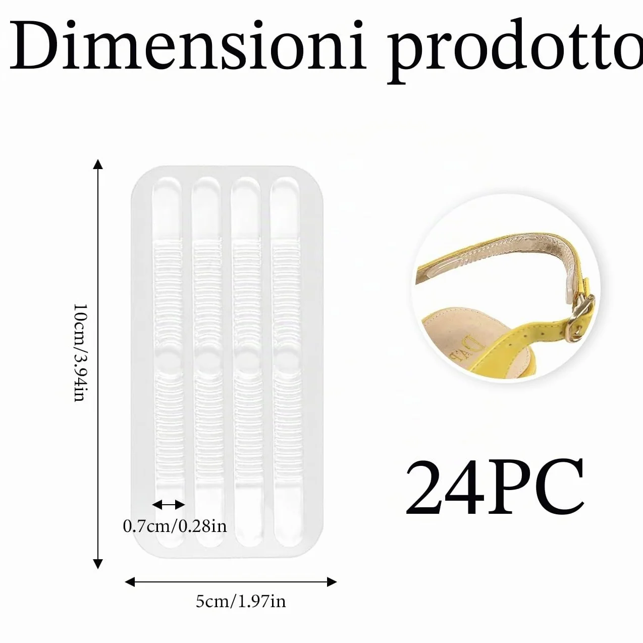 Cuscinetti antiscivolo in silicone trasparente per scarpe da donna, adesivi in gel ad alta aderenza, 24 pezzi