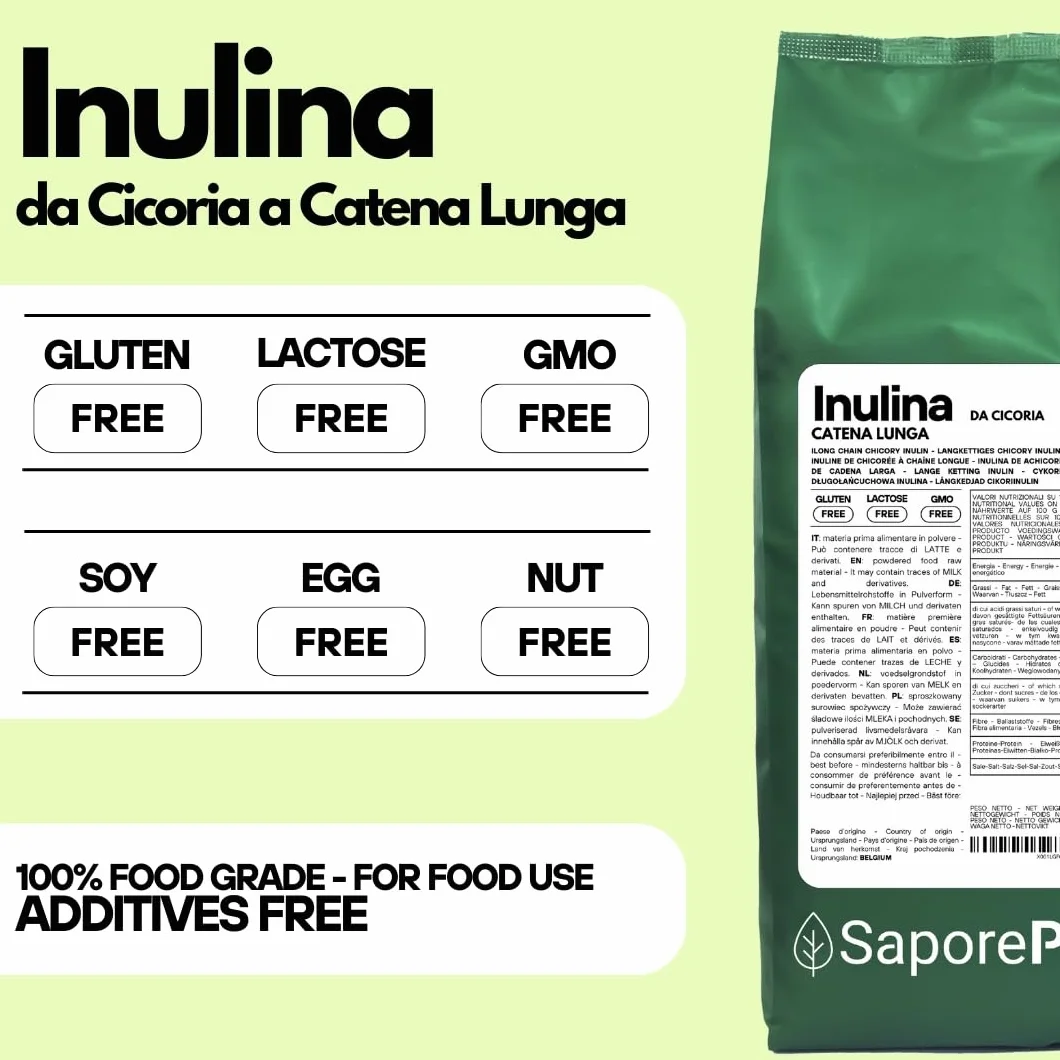 SaporePuro Inulina da cicoria 1 kg - Catena lunga - Fibra prebiotica da radici di cicoria