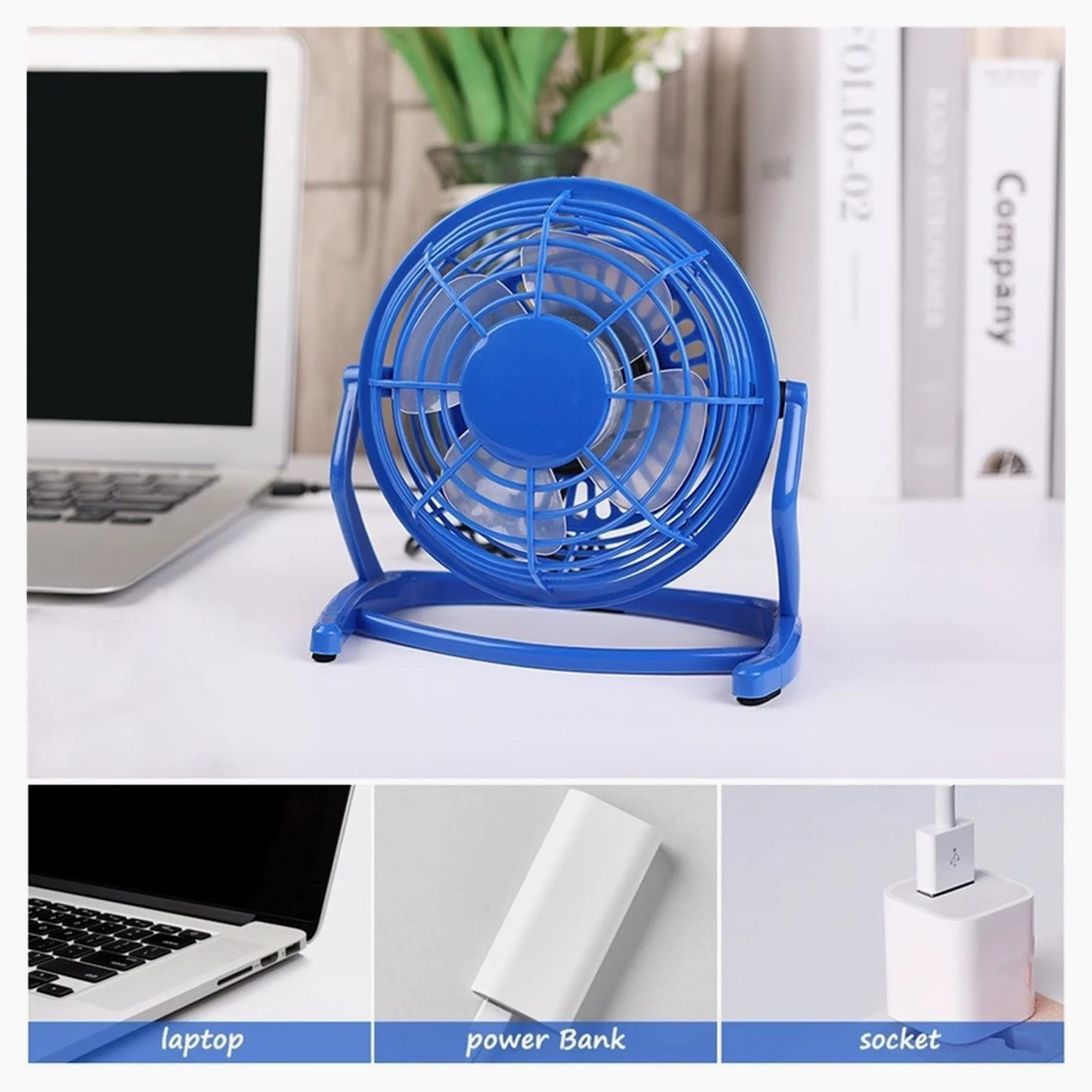 Ventilatore piccolo, Ventola silenziosa USB universale for PC domestico in ufficio(White)