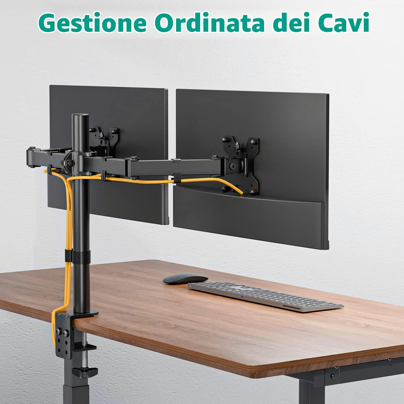 WALI Braccio Monitor Doppio per Schermi 13-27”, Supporto per Doppio Monitor con Morsetto Scrivania Supporto, Altezza Regolabile Inclinazione Girevole Ruotare - VESA 75/100mm(M002)