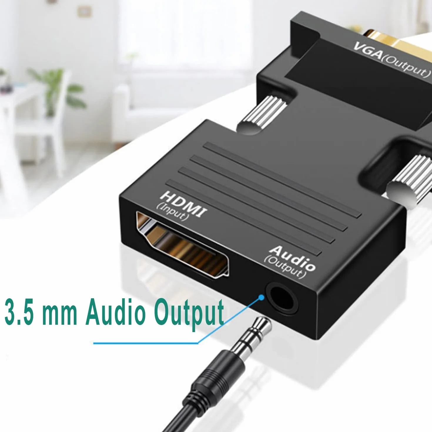 Convertitore HDMI a VGA con audio da 3,5 mm, 1080P e 100 MB/S Adattatore per Computer Beamer, Laptop, PC, Monitor, Proiettore e HDTV