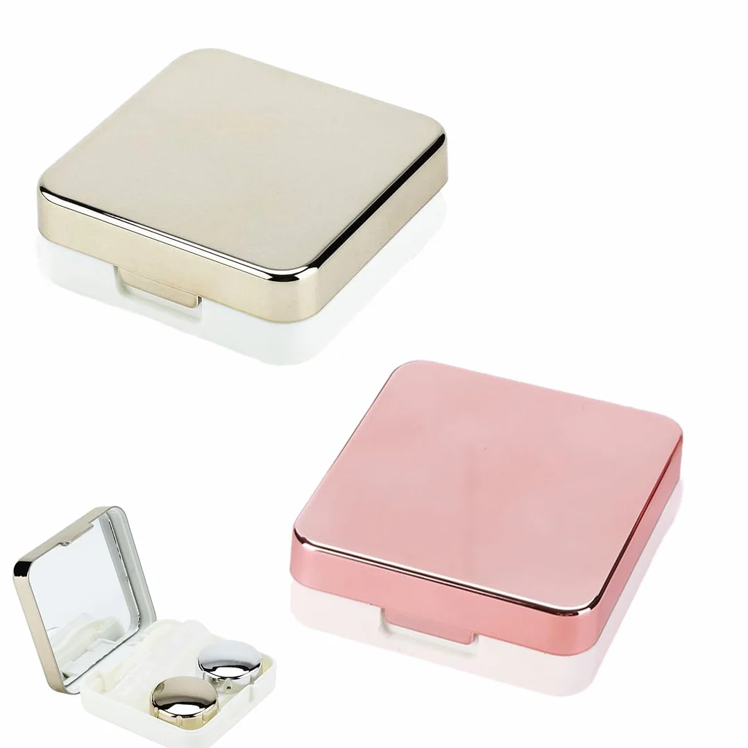 Custodia per Lenti a Contatto da Viaggio JEYORZY 2 Mini con Specchio, Rosa e Argento