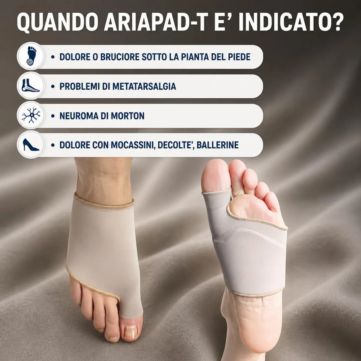 Tutore Podologico per Metatarsalgia AriaPad-T Cuscinetto Metatarsale Scarico Pressorio 2 Pezzi Small (35-40)