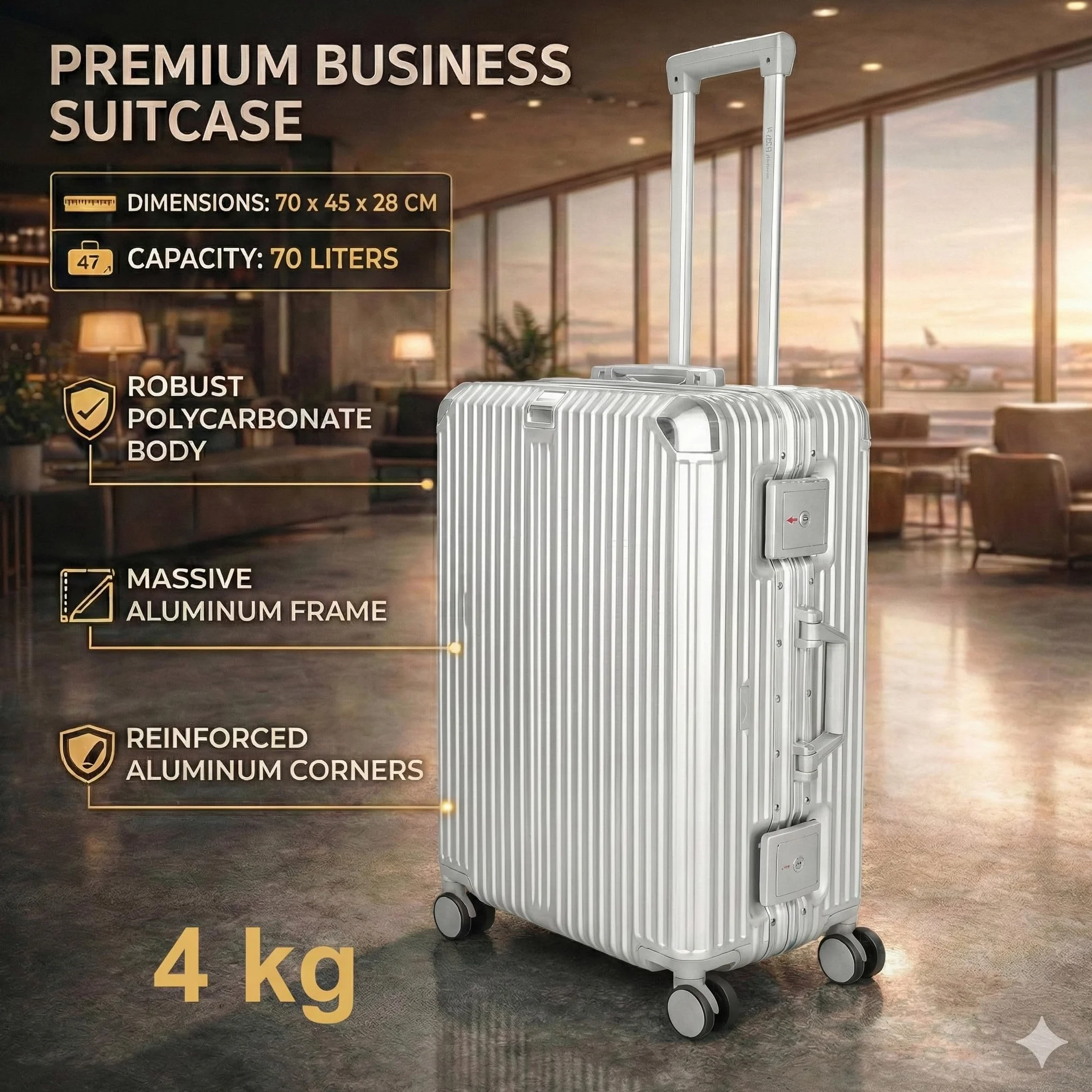 POSH Valigia da cabina L 75L Trolley business rigido policarbonato 65x42x28 cm Chiusura TSA