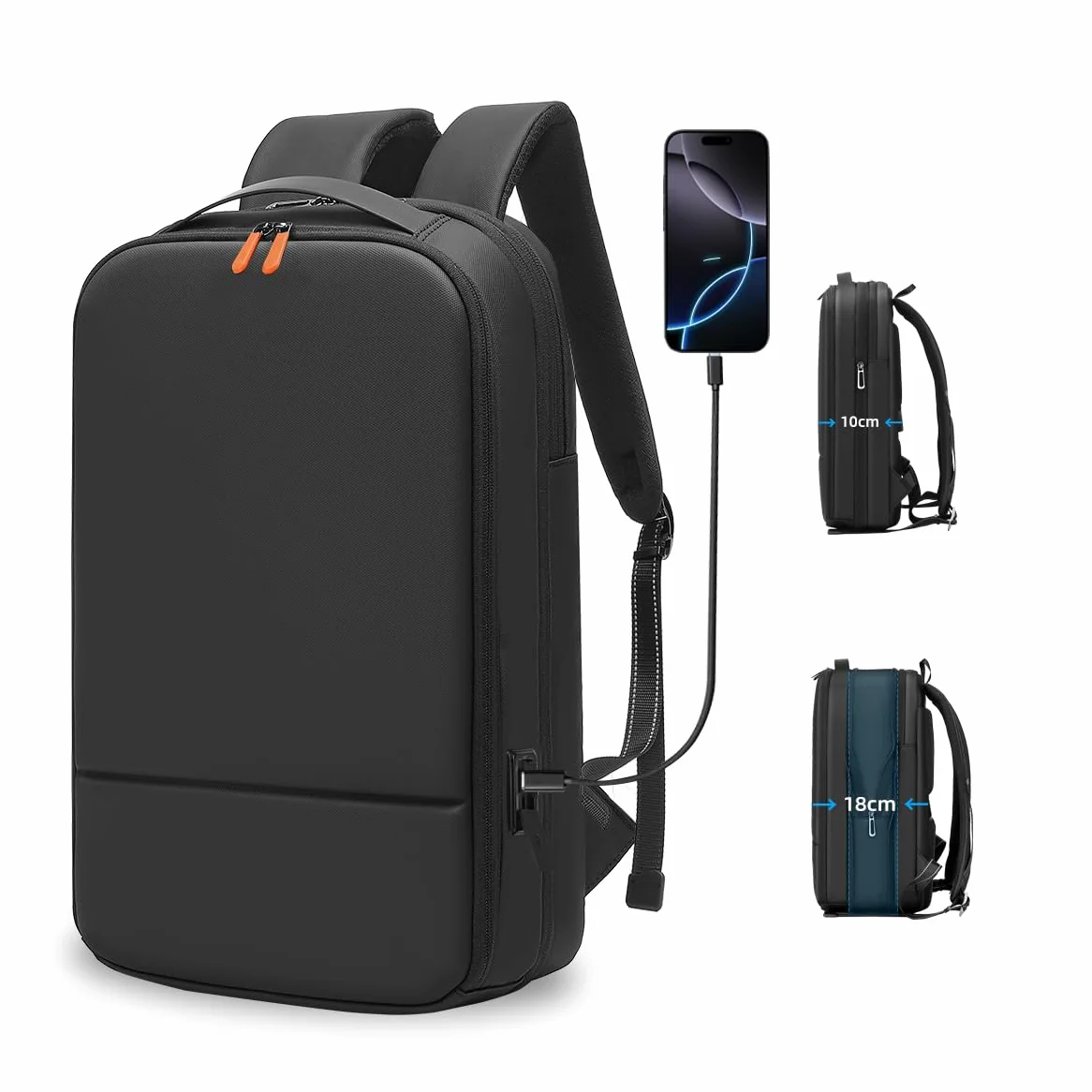 Zaino da lavoro per uomo Zaino sottile espandibile per laptop da 15,6 pollici con porta USB per caricabatterie