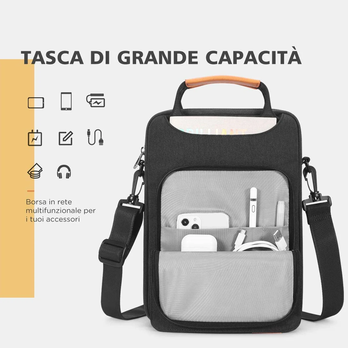 NIDOO 10-11 Pollici Tablet Custodia Protettiva Borsa a Tracolla PC Portatile con Manico per 10" iPad/10.5" 11" iPad Pro M1/10.5" 10.9" iPad Air/10.5" Surface Go 2 3/10.8" Surface 3, Grigio Scuro