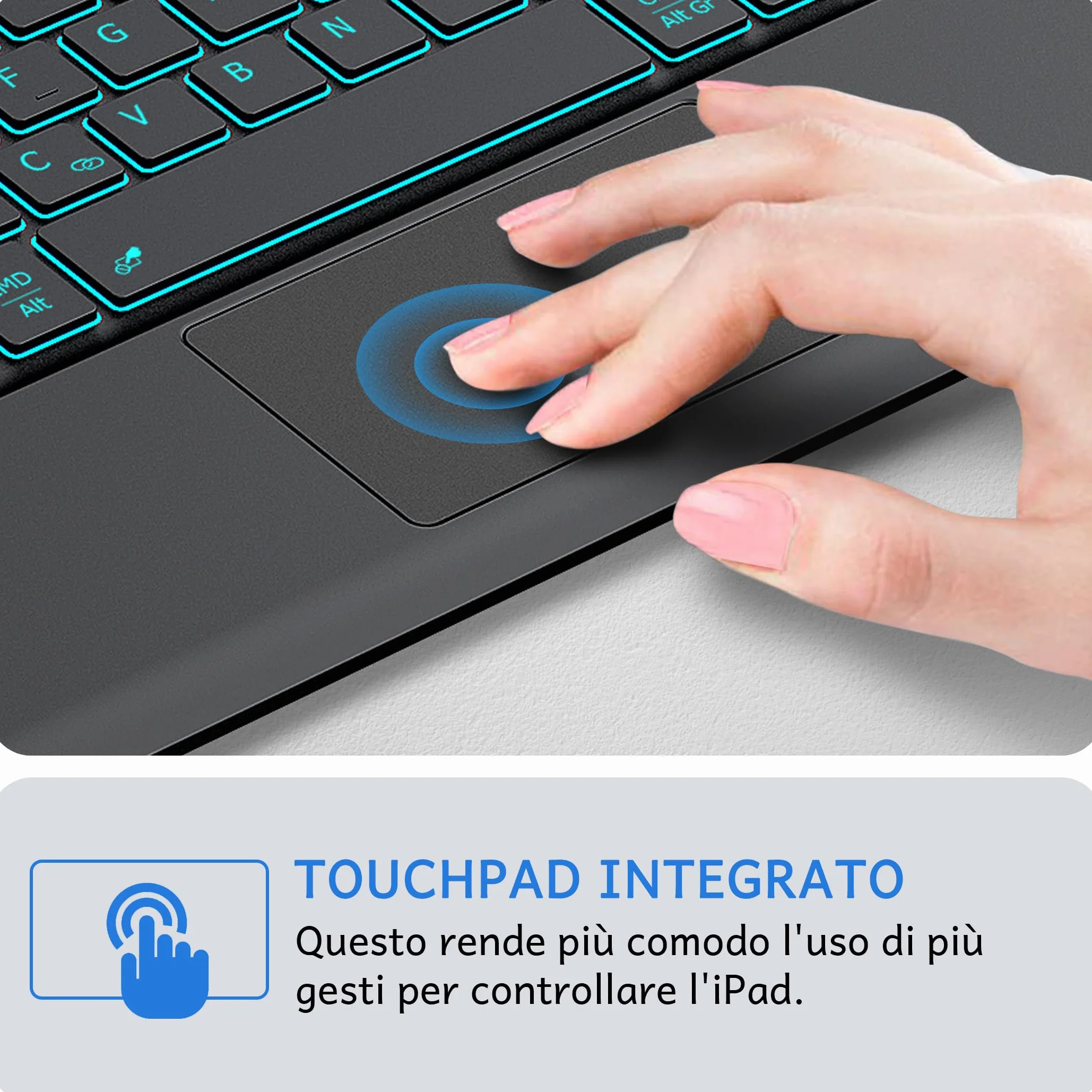 CACOE Cover con Tastiera Compatibile con iPad Pro 13 Pollici M5/M4 2025/2024 con Touchpad, Custodia con Portapenne QWERTY Wireless Staccabile con Illuminata a 7 Colori, Nero
