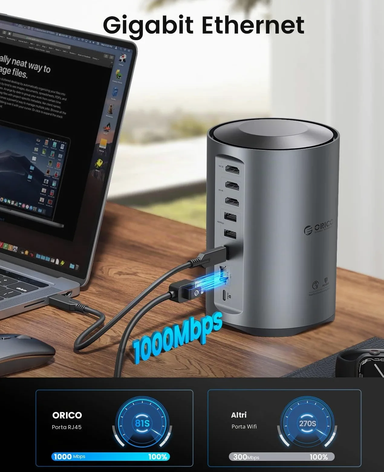 ORICO Docking Station USB C, 15 in 1 Hub Tre Monitor Con 100W PD, 2 USB-A 3.0+4 USB-A 2.0+1 USB-C 3.0, 3 HDMI 4K@60Hz, RJ45, 3.5mm, SD/TF per MacBook M1/Lenovo/Thinkpad/Dell/Hp