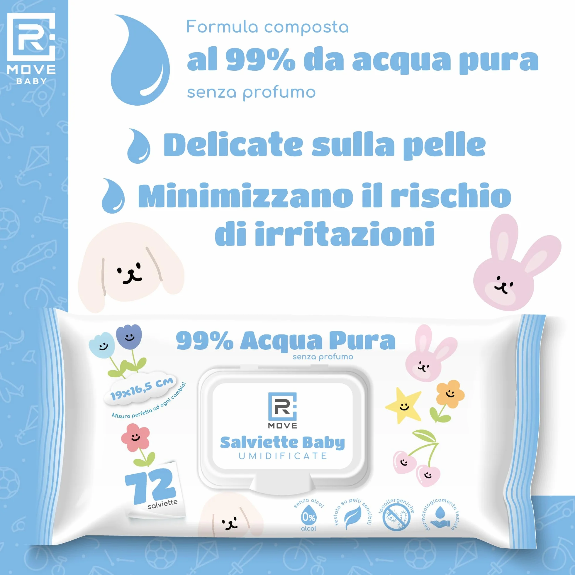 Acqua Pura salviette neonato umidificate 99% Acqua, 8x72 sztuk, Coperchio Salvafreschezza, idratanti, igienizzanti, rinfrescanti, mani e corpo