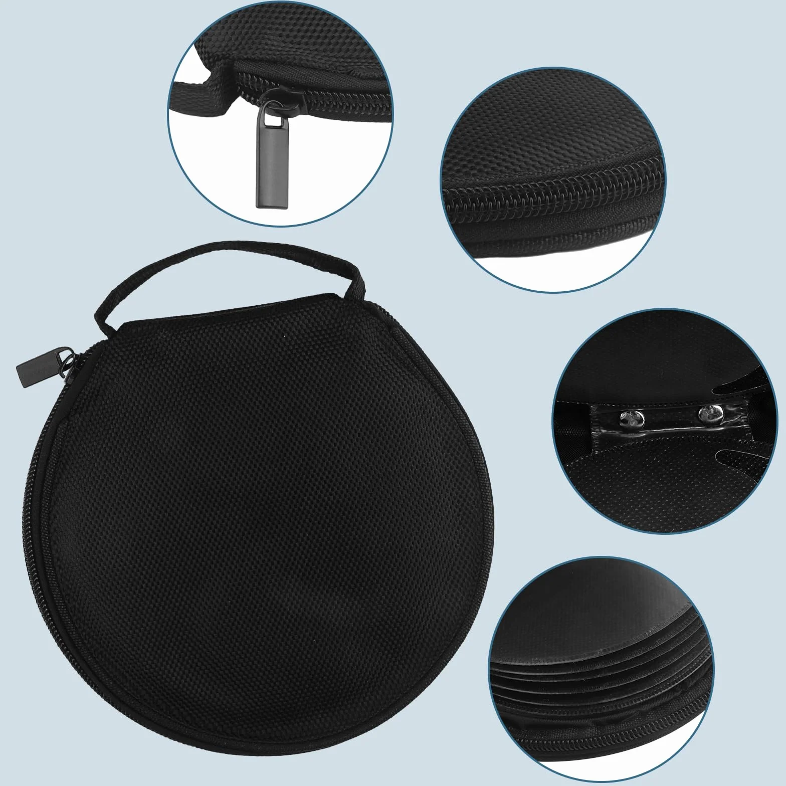 Supporto per CD/DVD nero per 20 dischi, custodia portatile per auto, casa, viaggi, organizer compatto con chiusura lampo sicura