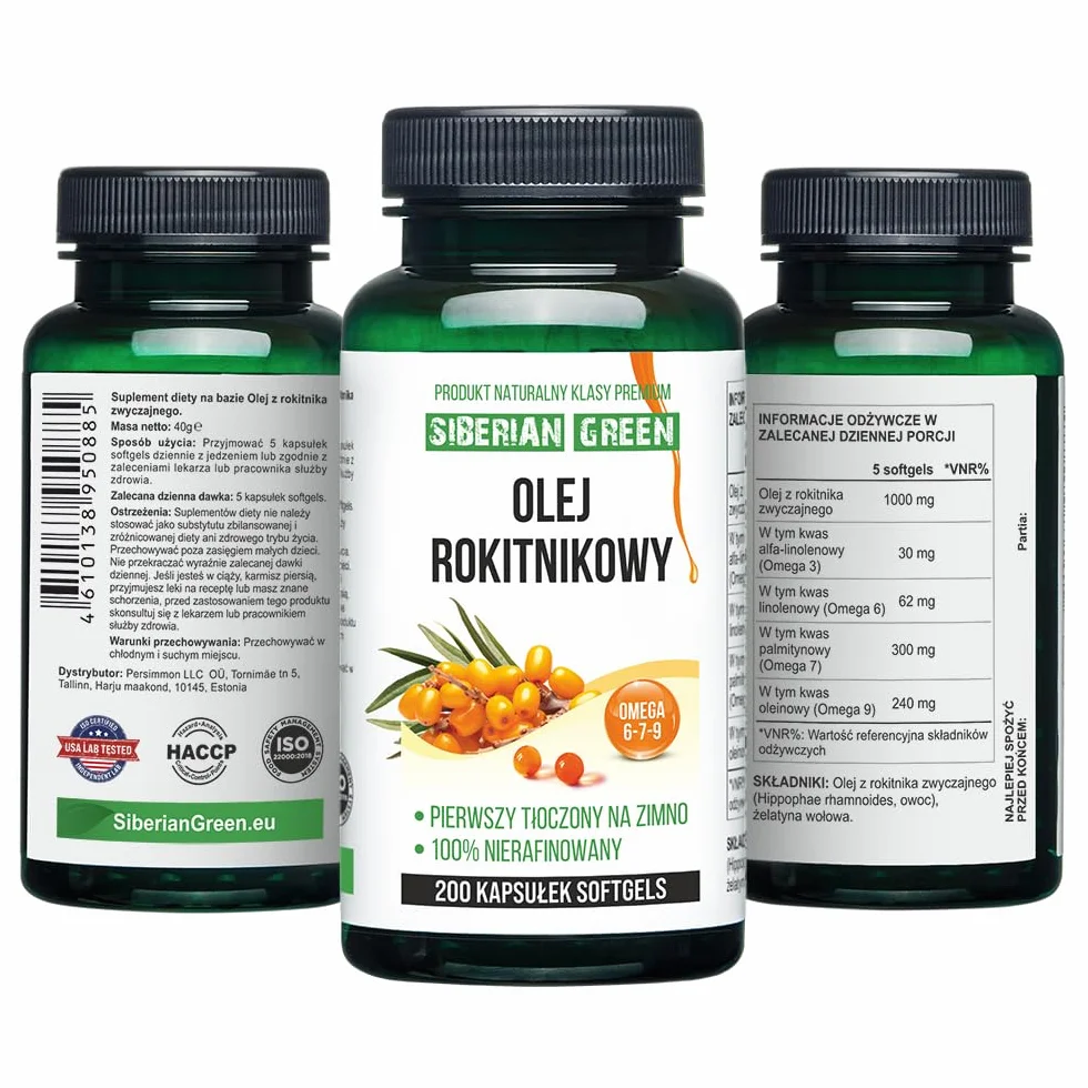 Capsule di olio di olivello spinoso siberiano 200 capsule molle Omega 7 Premium senza glutine non OGM