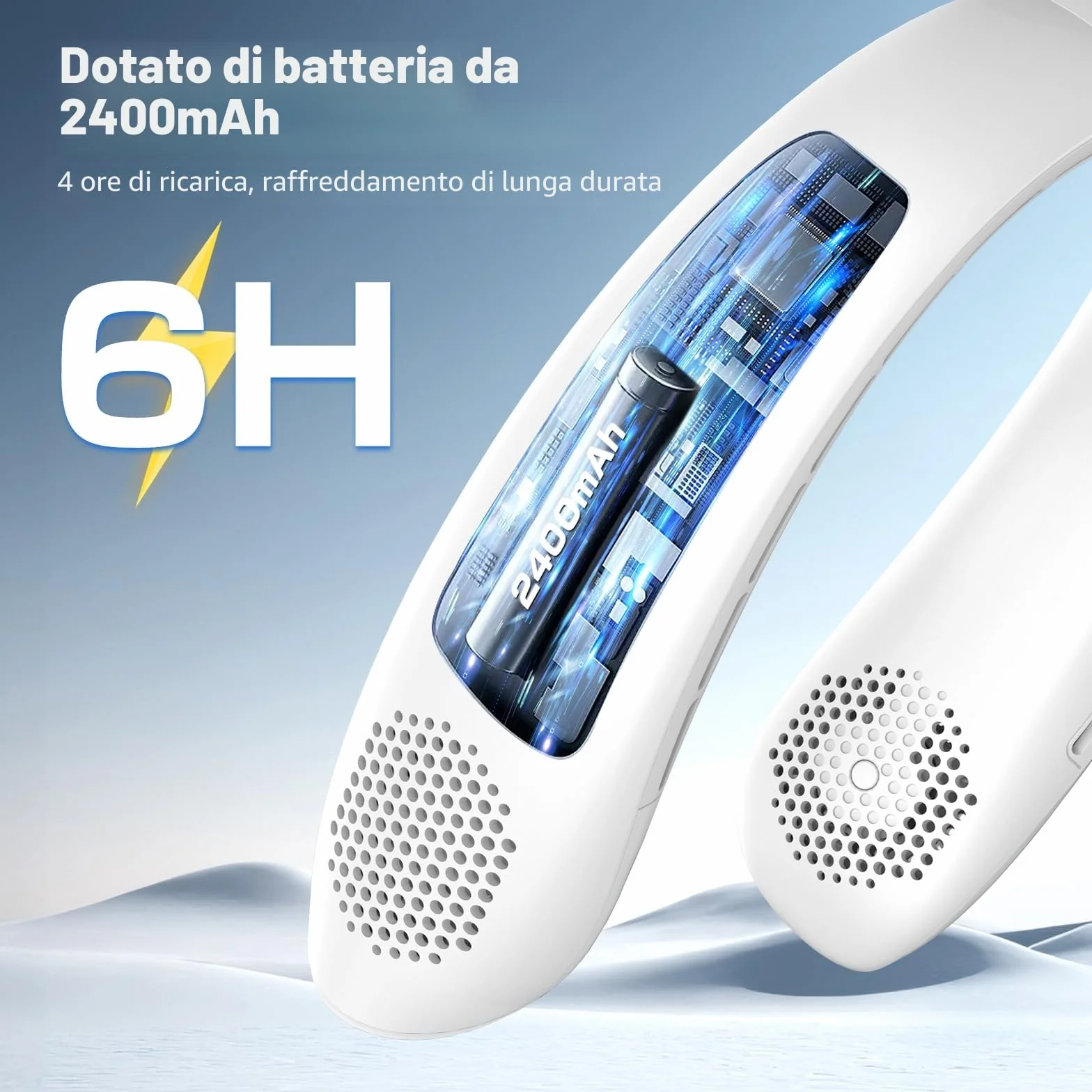 Ventilatore da collo, Silenzioso Ventilatore Portable, Mini Ventilatore USB Senza Lama con Luci a LCD Display, 3 Velocità Ricaricabile Potente per Ufficio Cucina Viaggi Sport (Bianco)