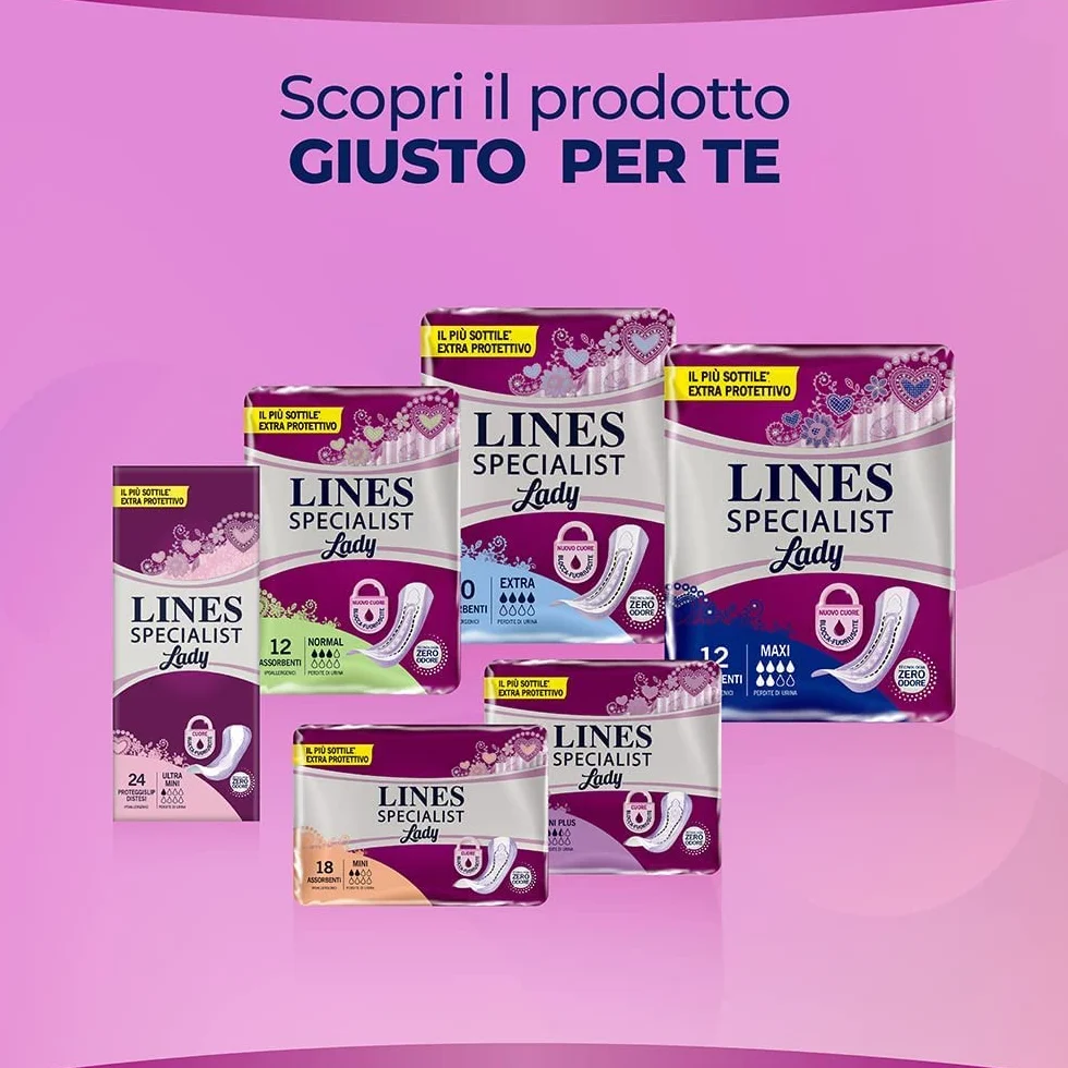 Lines Specialist Lady Maxi Assorbenti Incontinenza Donna Zero Odore Barriere Laterali 3x12 Unità