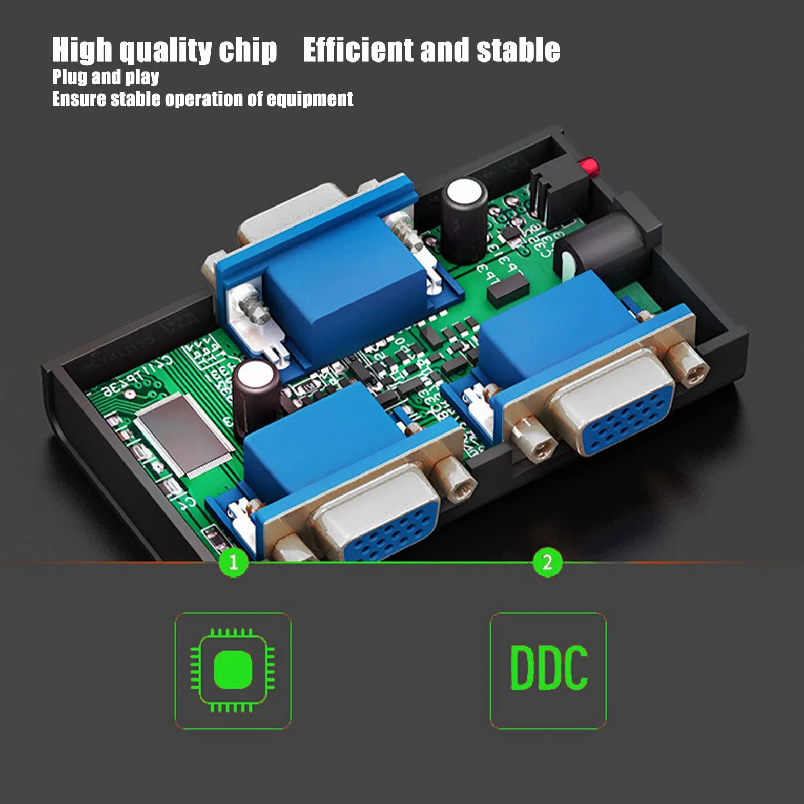 PUSOKEI Splitter VGA 1 in 2 out, Splitter Video USB 250MHZ 1080P, con Cavo USB, Plug And Play, per Duplicazione Schermo