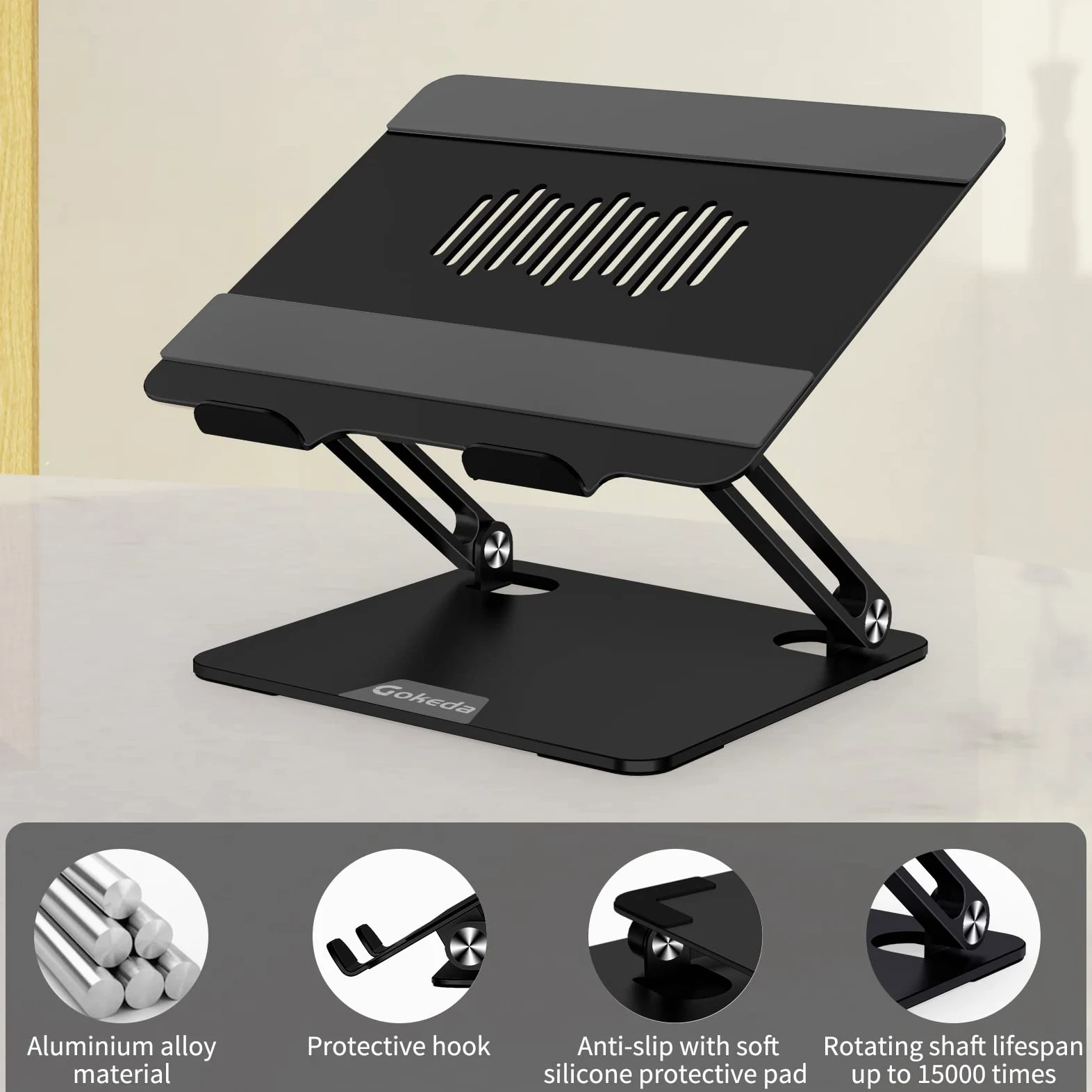 GOKEDA Supporto Per Pc Portatile – Supporto Ergonomico in Alluminio per Scrivania, Computer Portatile Riser Compatibile con MacBook Air/Pro, Dell, HP, Lenovo, altri laptop da 10-15,6"