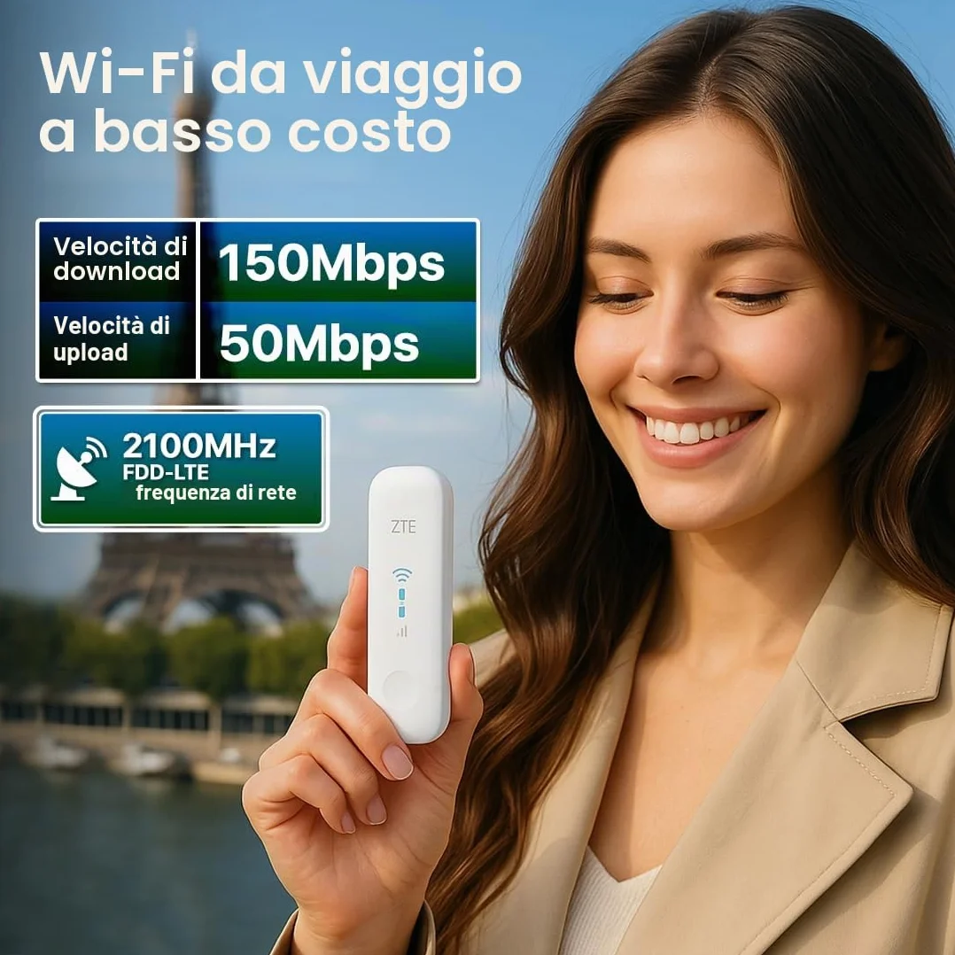 ZTE MF79U Modem USB Wi-Fi sbloccato Hotspot da viaggio per 10 dispositivi Bianco