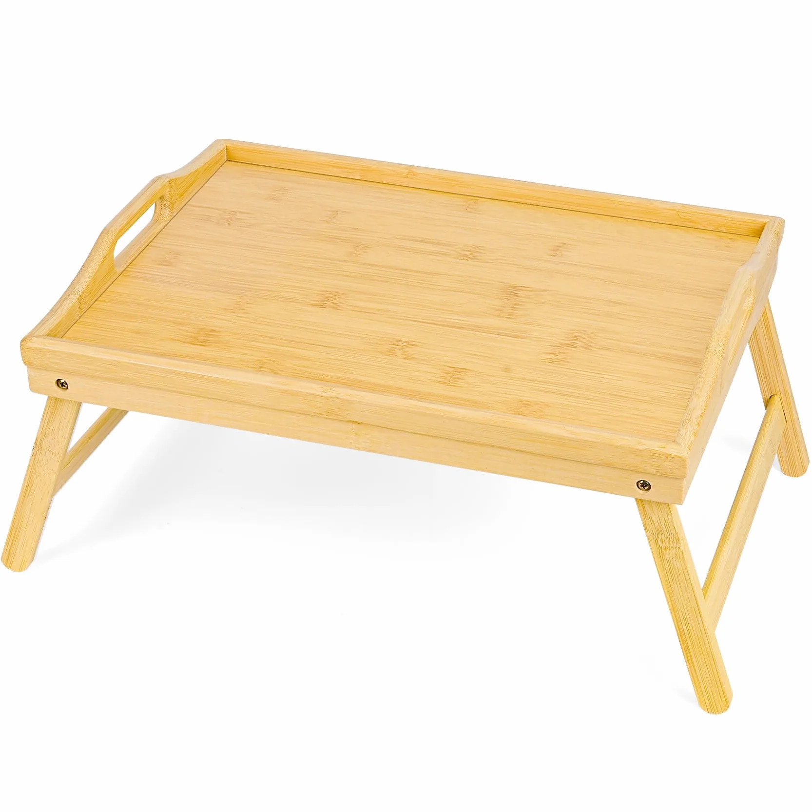 VASMIA Vassoio letto con gambe pieghevoli, per la prima colazione in bambù per mangiare, servire o usare come vassoio, scrivania portatile per laptop, vassoio per snack, Naturale