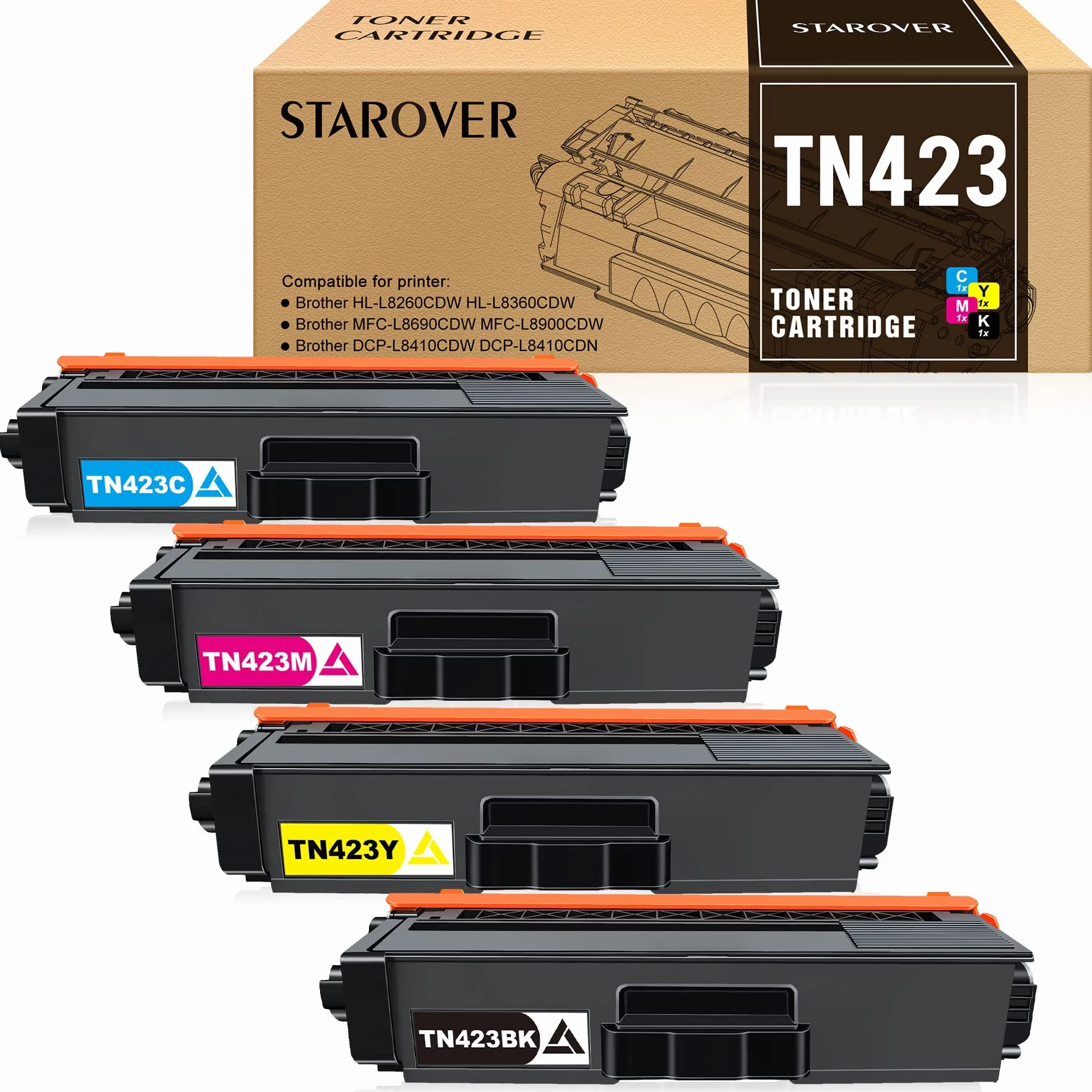 STAROVER TN421 TN423 Cartucce Toner di Ricambio Compatibili per Brother TN-423 TN-421 per Brother HL-L8260CDW HL-L8360CDW DCP-L8410CDN DCP-L8410CDW MFC-L8690CDW MFC-L8900CDW (4 Confezione)