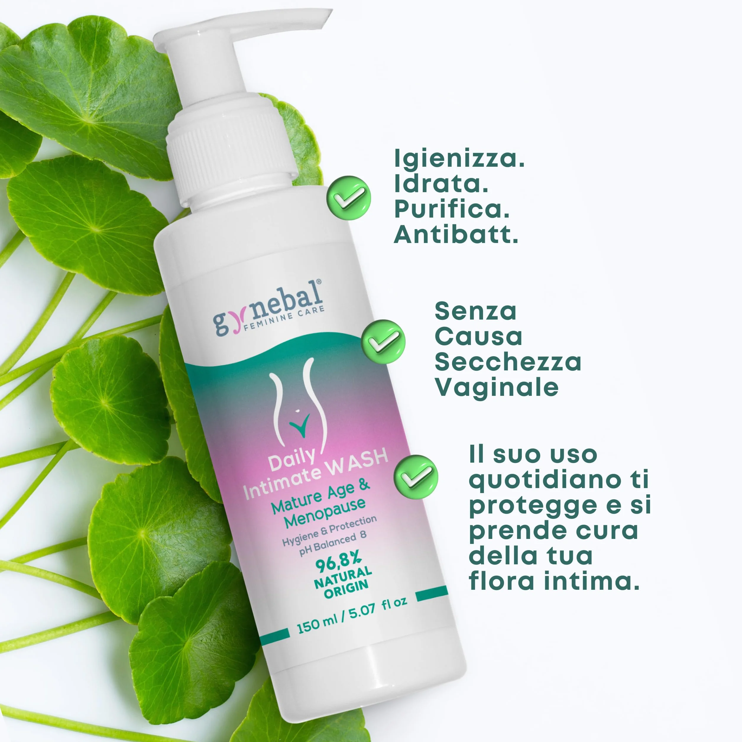GYNEBAL detergente intimo donna tea tree oil PH 8 COMPLESSO PREBIOTICO menopausa 150 ml