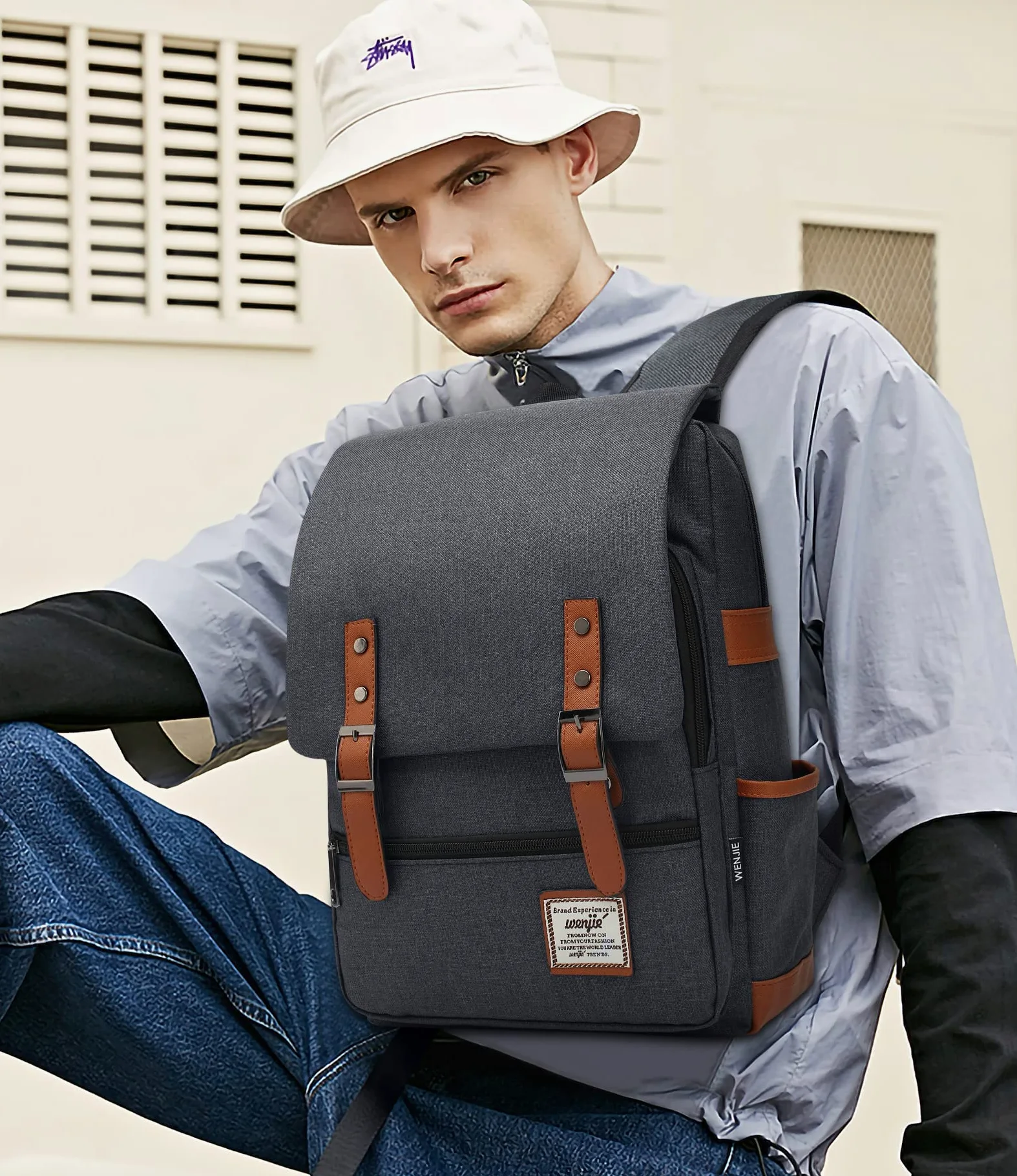 VARLIVOO Casuale Uomo Zaino Donna Zainetto 14" Laptop Borse Lavoro Viaggio Scuola Università Campeggio Antifurto Zaino Impermeabile Polyester Grigio Scuro