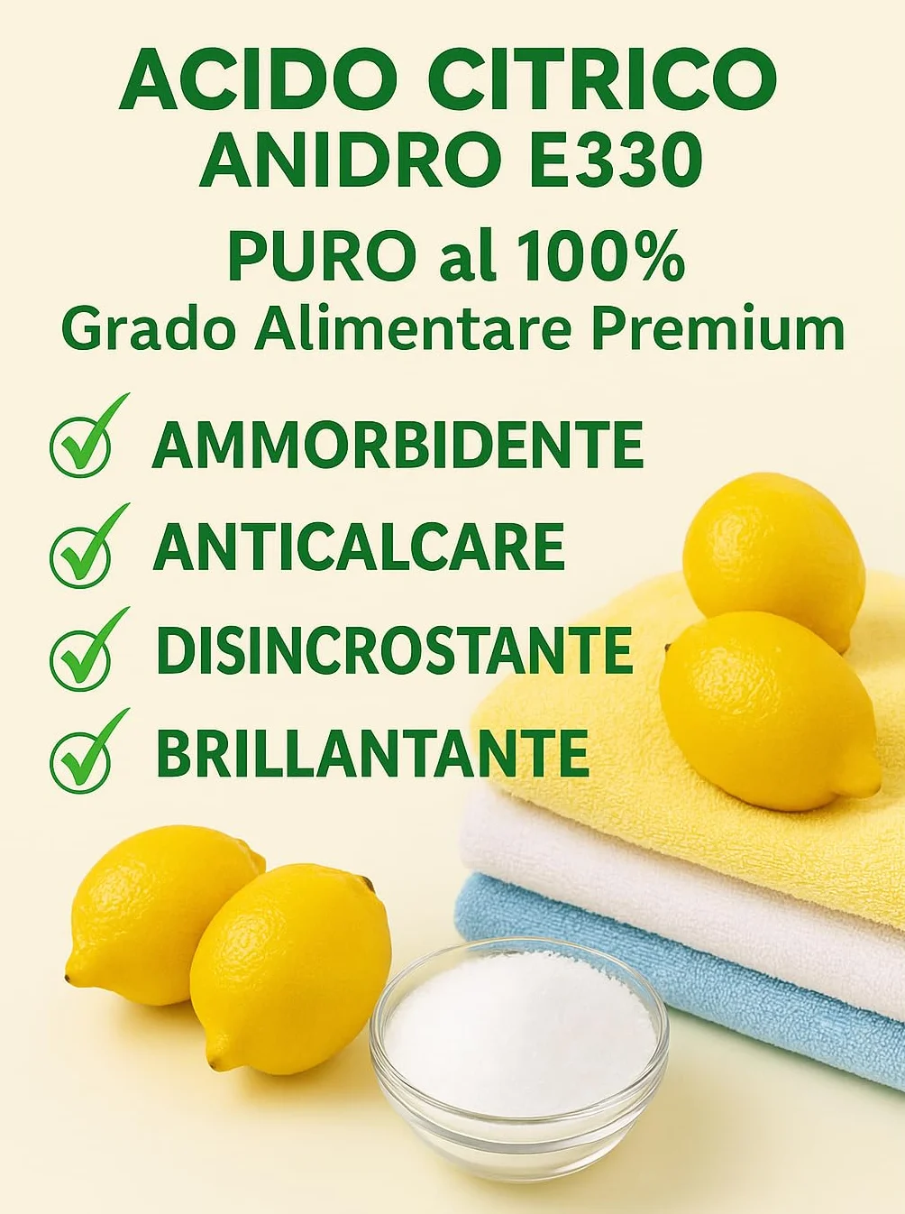 ACIDO CITRICO ALIMENTARE 1 kg BiOro 100% Puro Food Grade Detergente Disincrostante naturale