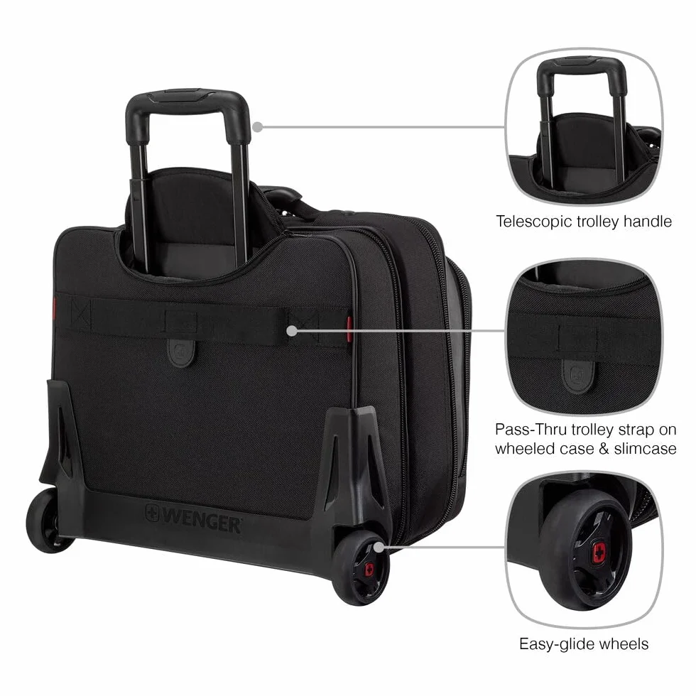 WENGER Borsa Trolley Porta PC Potomac 2-TLG, Notebook 17”, Custodia Laptop 15” Estraibile, 23 l, Uomo Donna, Ufficio Viaggi di Lavoro, Nero, 600661