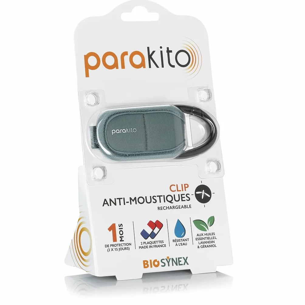 PARAKITO Clip Antizanzare 2 Ricariche 1 Mese Protezione Senza DEET Kaki