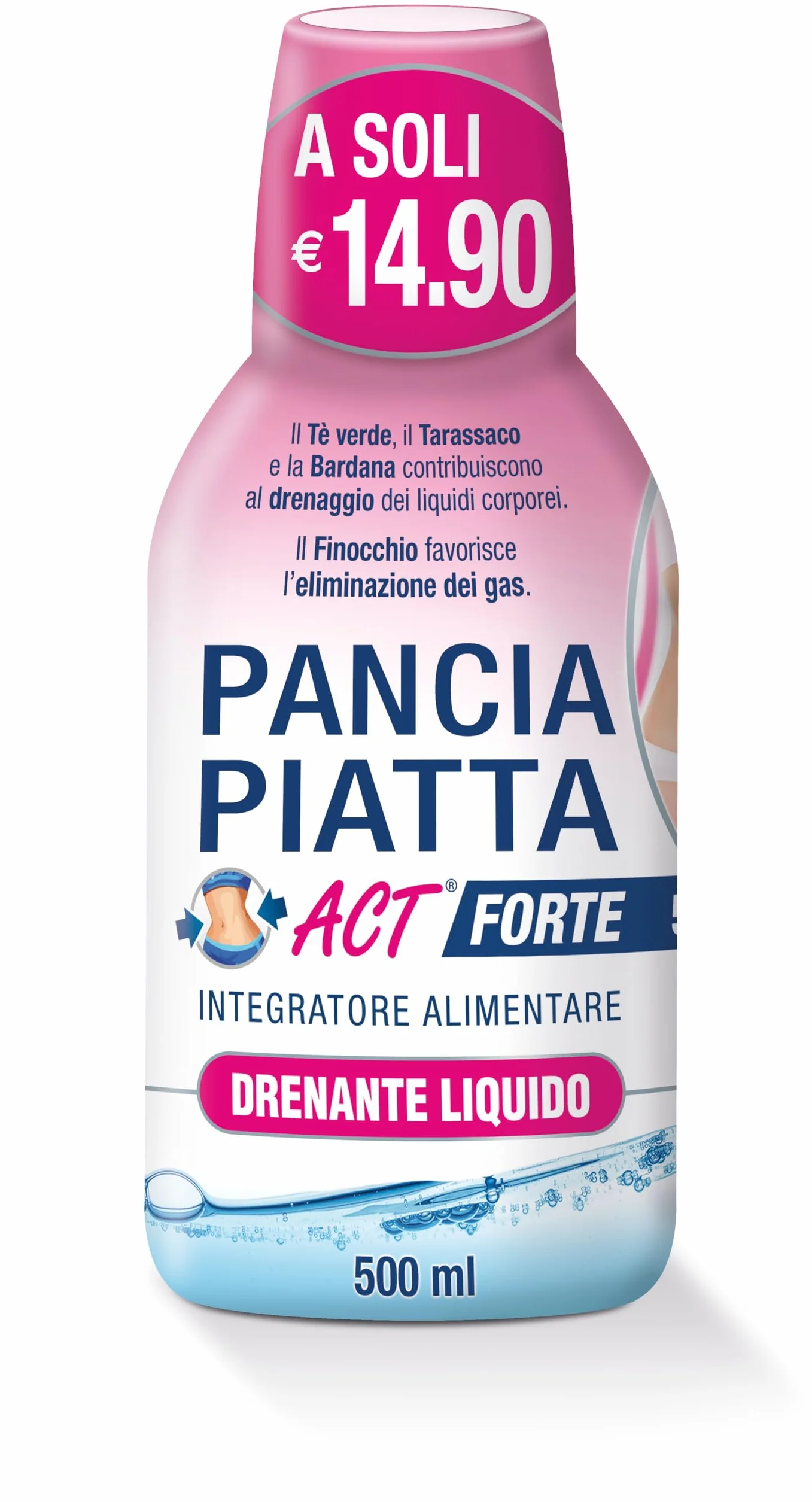 Pancia Piatta Act Forte Integratore Alimentare Drenante Liquido 500 ml Tè Verde Tarassaco Bardana Finocchio