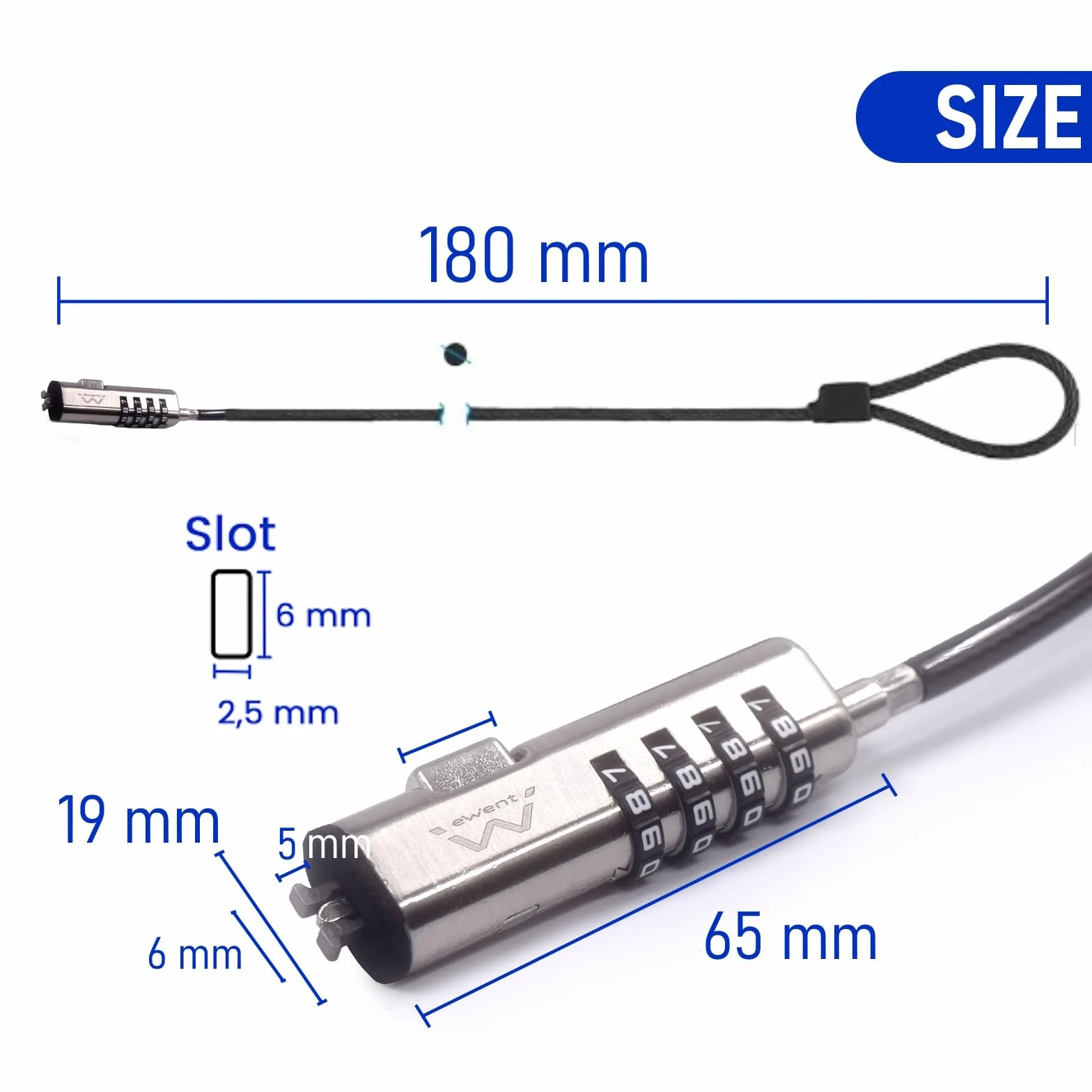 EventCavo di Sicurezza con Serratura a Combinazione, Cavo per Notebook, Laptop, PC, Proiettori, Serratura a Combinazione in Acciaio Resistente con Nano Slot, Lungo 1,8 Metri