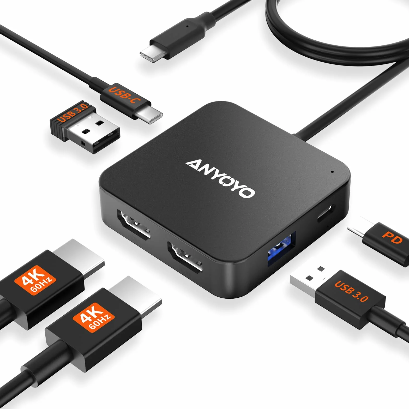 Docking Station 2 monitor, Dual 4K 60Hz HDMI Adapter USB C Hub Dual 4K HDMI, USB C Date, 100W PD, USB 3.0, USBC Docking Station per MacBook Air/Pro/Dell/HP/Surface/Lenovo