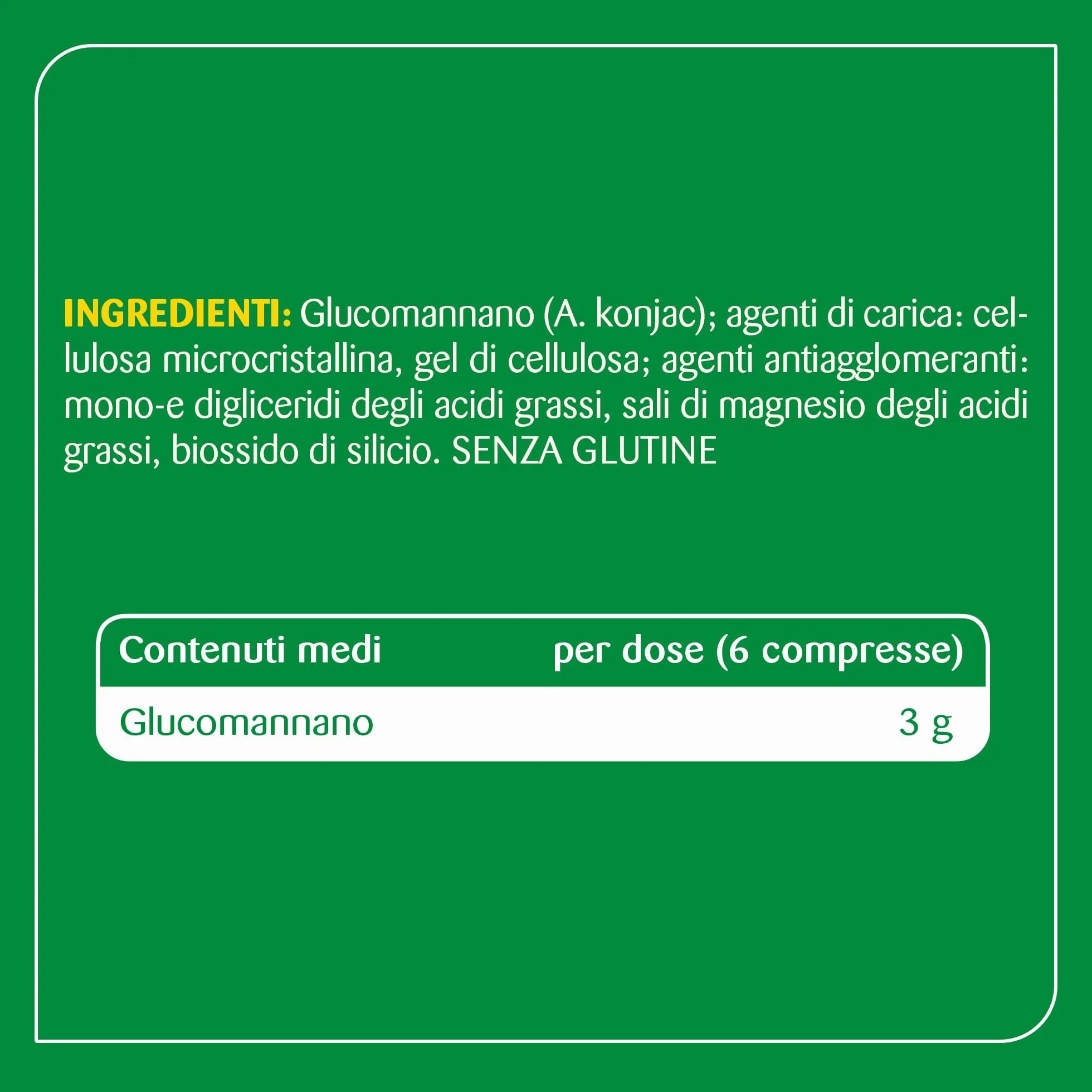 Glucomannano Integratore Alimentare 30 Compresse Dieta Ipocalorica Senso di Sazietà Senza Glutine