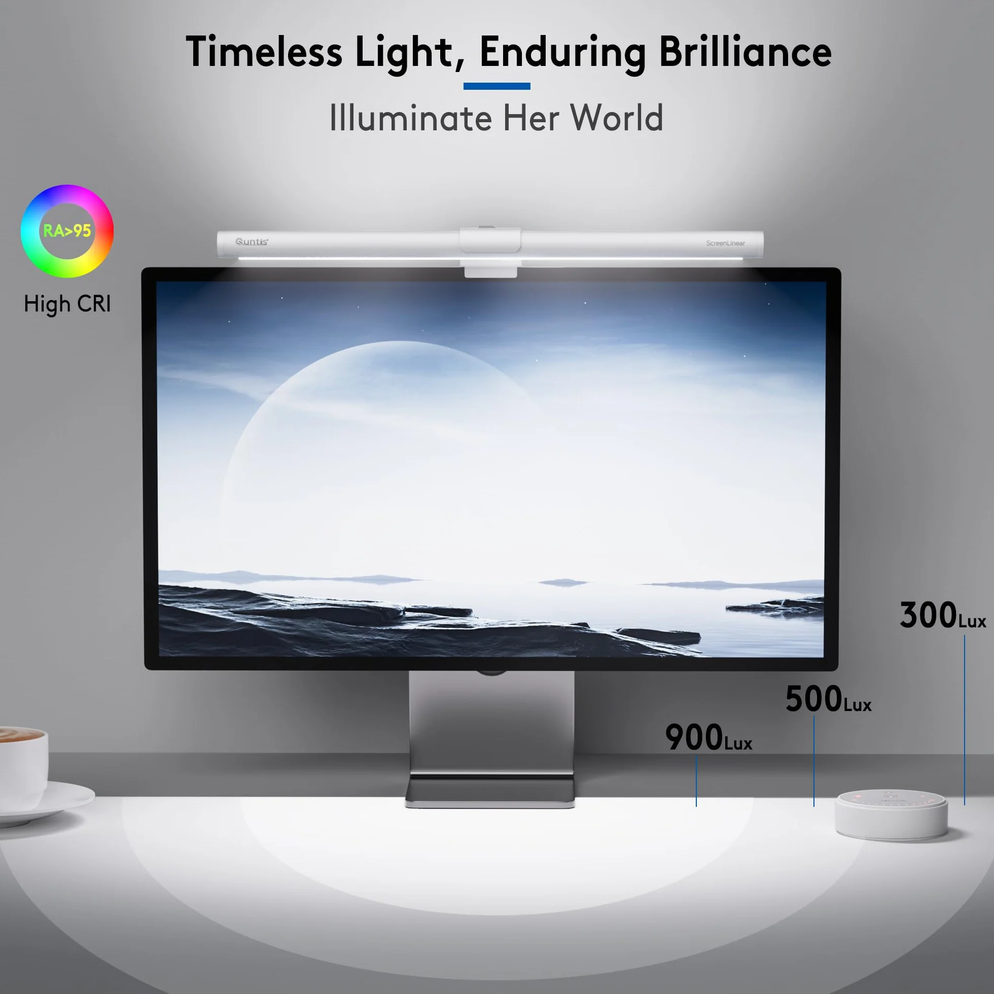 Quntis USB Lampada Monitor Bianca con Telecomando e Retroilluminazione 40CM, Luce Monitor con 72+40 LEDs Protezione Occhi