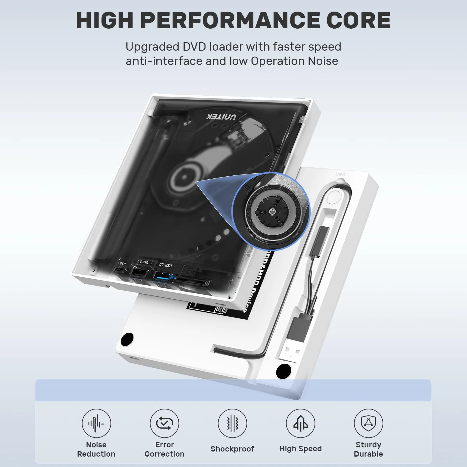 UNITEK Unità CD DVD esterna USB C portatile: lettore CD/DVD +/-RW, hub USB 3.0/2.0/C, slot schede SD, compatibile con Windows, Linux, MacOS, per laptop e desktop