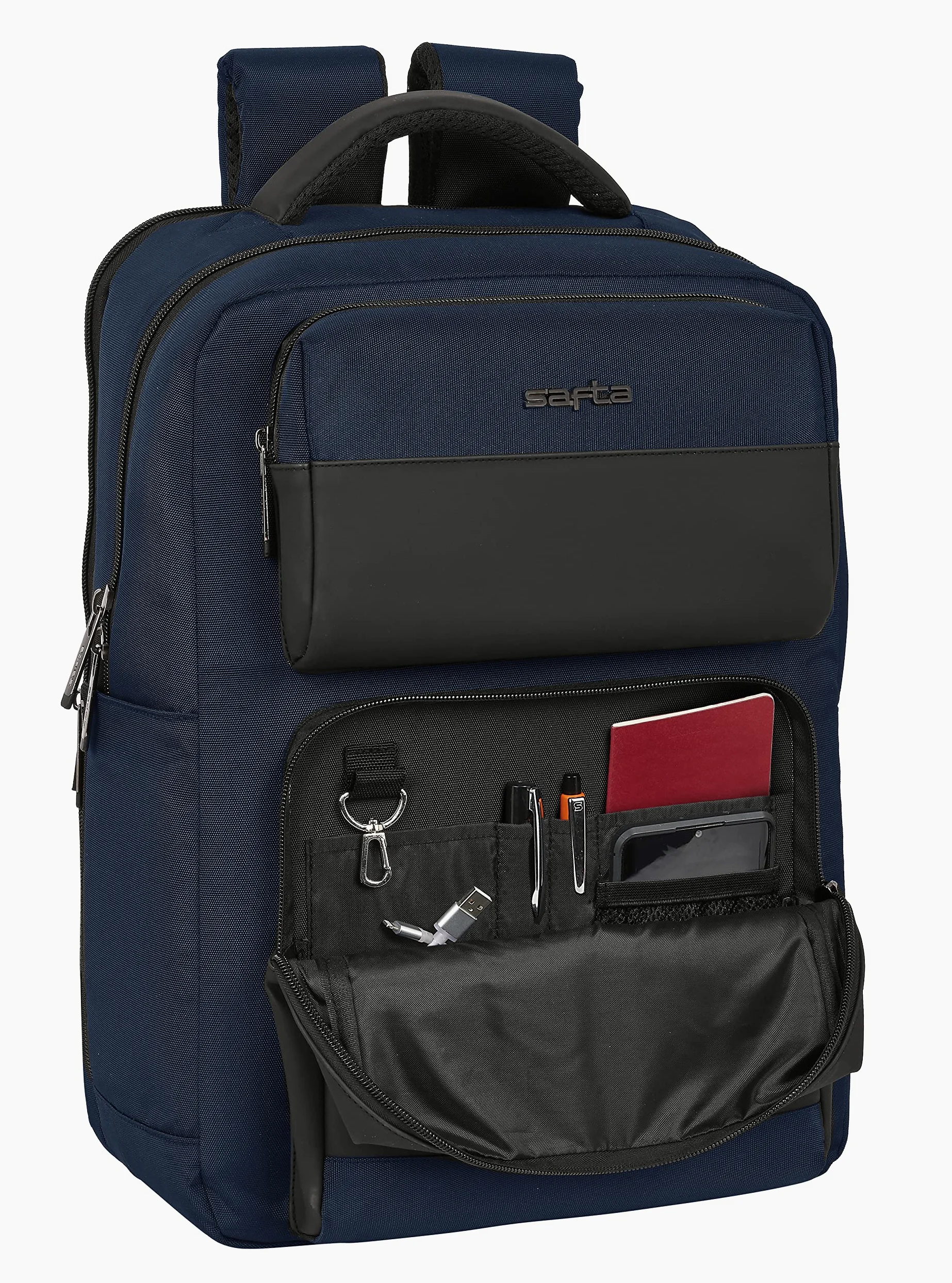 SAFTA - Zaino 2 tasche portatile 15,6" + USB Business Dark Blue 31X44X13Cm, multicolore (642201377)