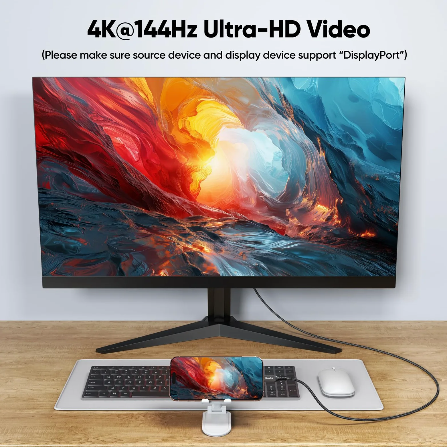 Cavo per monitor USB C extra lungo, 7,6 m, display video 4K a 60 Hz, cavo USBC 3.2 gen 2, ricarica rapida 100 W/trasferimento dati da 20 Gbps da USB-C a tipo C per monitor MacBook Dock Hub SSD esterno