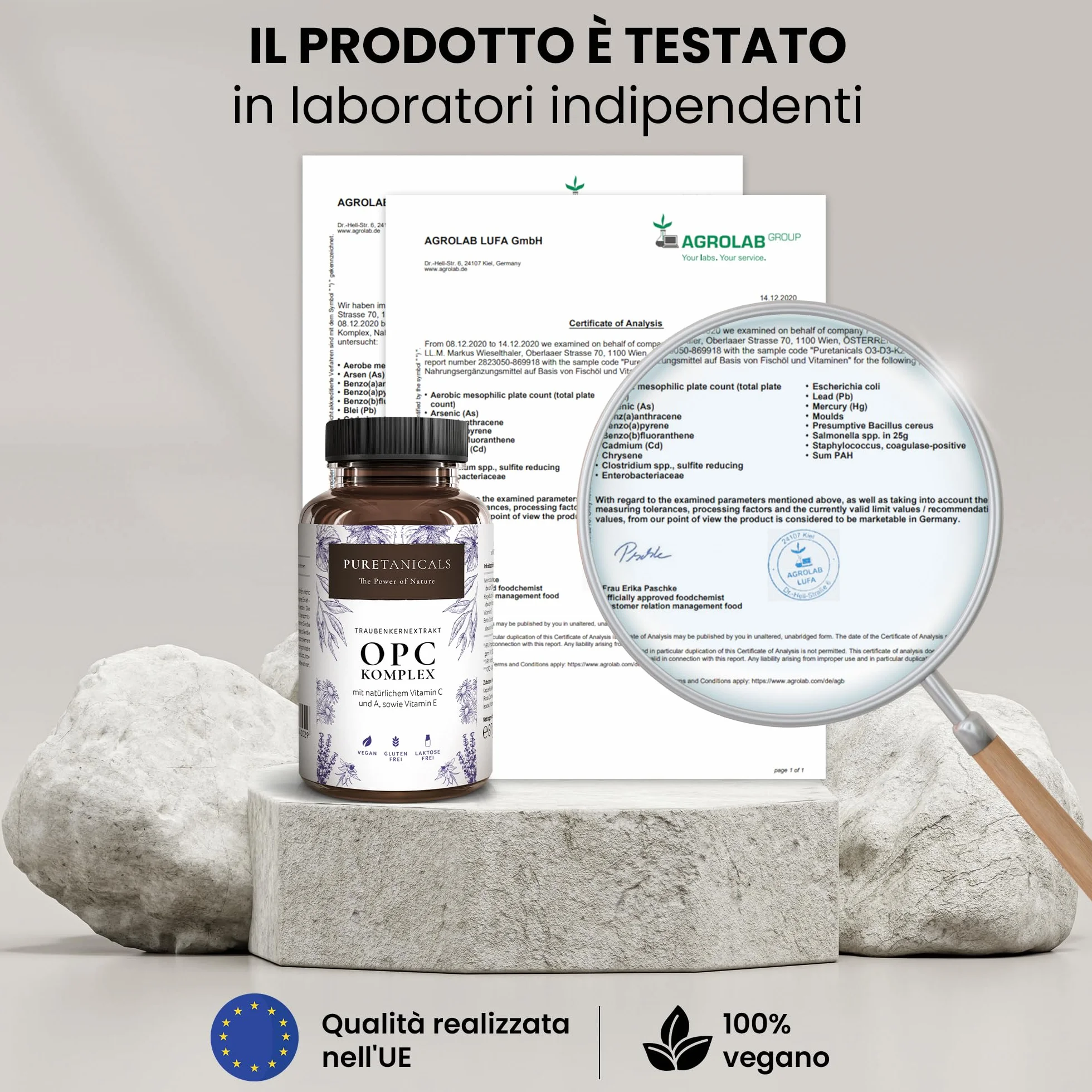 Capsule Estratto di Semi D'uva OPC + Vitamina C, A naturale & E | Complesso Antiossidante 530mg | Vegan