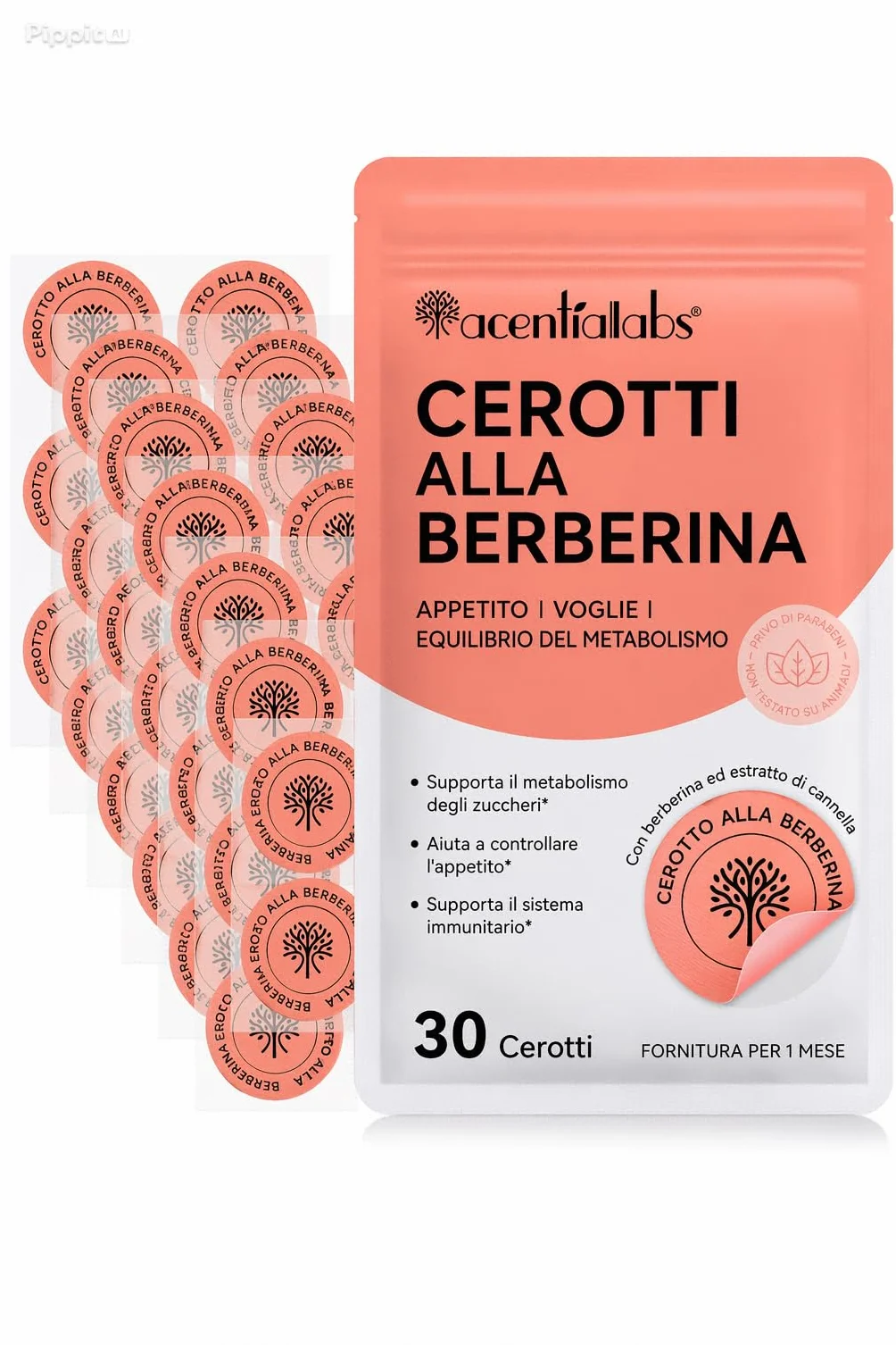 Acentiallabs Cerotti Benessere Metabolico con Berberina, Cannella e Cromo, 30 Cerotti