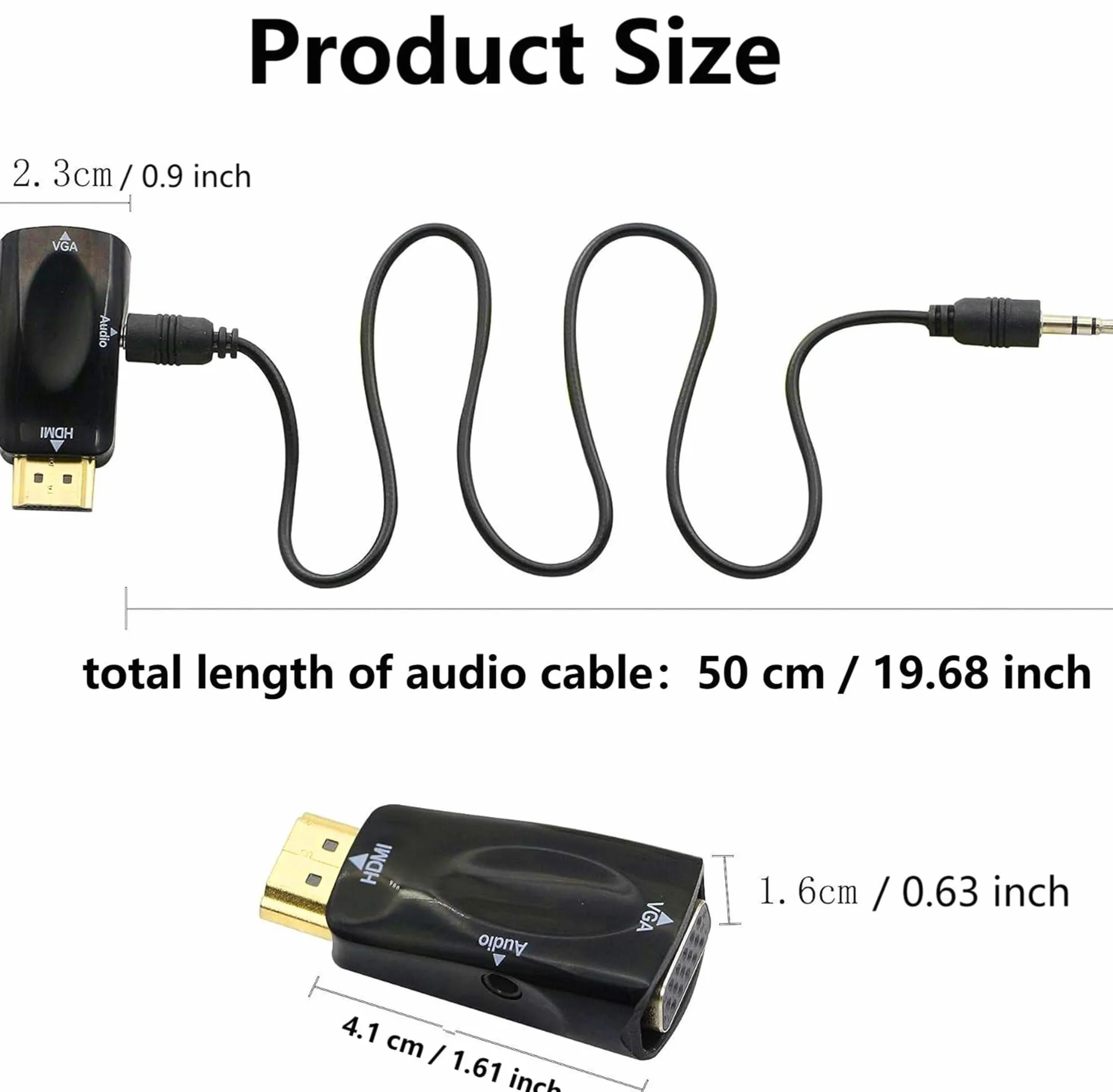 Convertitore HDMI a VGA con jack audio 3,5 mm, 50 cm VGA femmina a HDMI maschio, connettore placcato oro per HDTV, PC, monitor e laptop