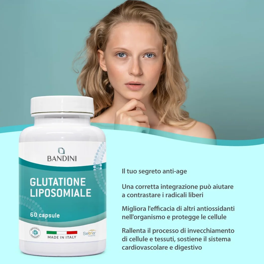 Bandini Glutatione Liposomiale 60 Capsule 250mg L-Glutatione Setria Ridotto Antiossidante Anti Invecchiamento