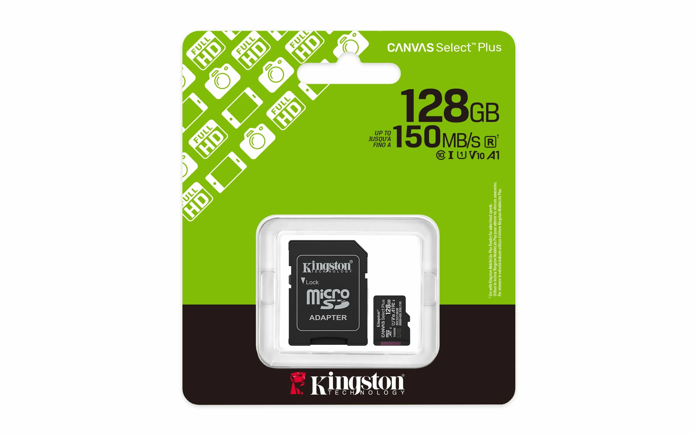 Kingston Canvas Select Plus microSD 128GB microSDXC Gen3 150MB/s A1 Adattatore SD