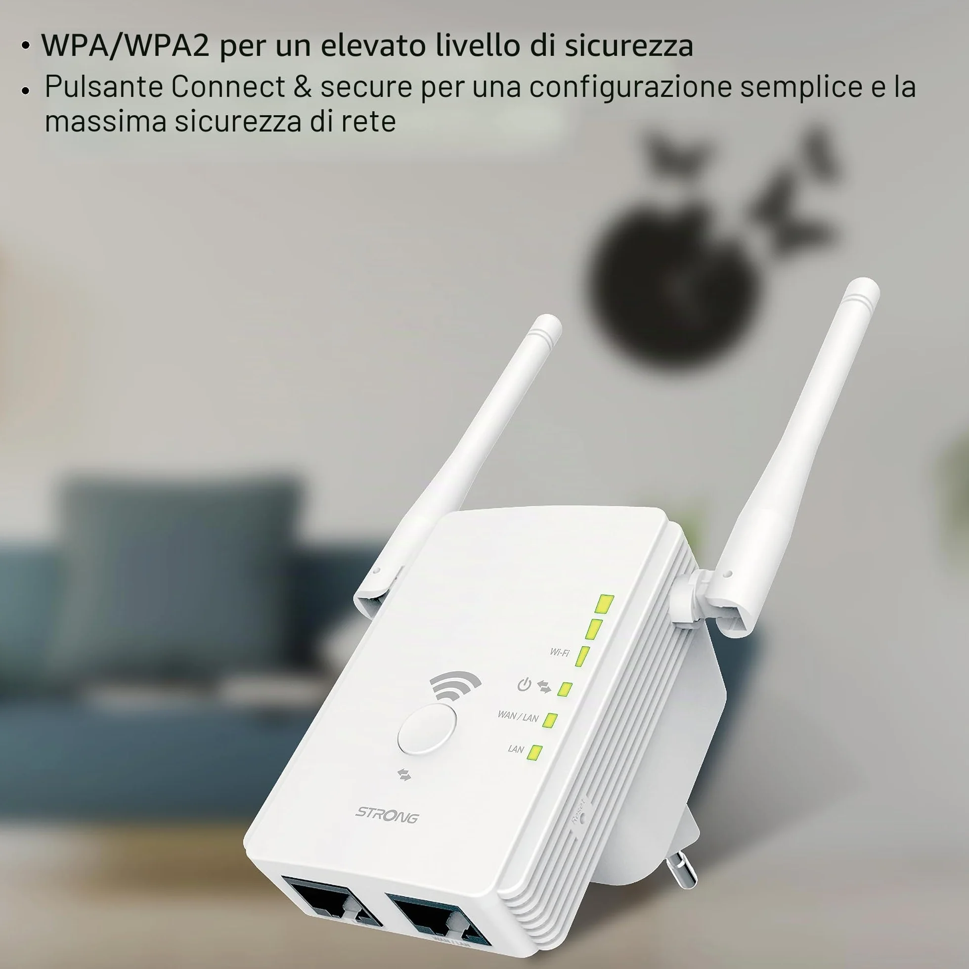 STRONG - Ripetitore WiFi 300 v2 - Amplificatore di Segnale Veloce - Fino a 300 Mbps - Compatibile con tutte le Modem/Router - Casa e Ufficio - Installazione Facile Plug & Play - Bianco