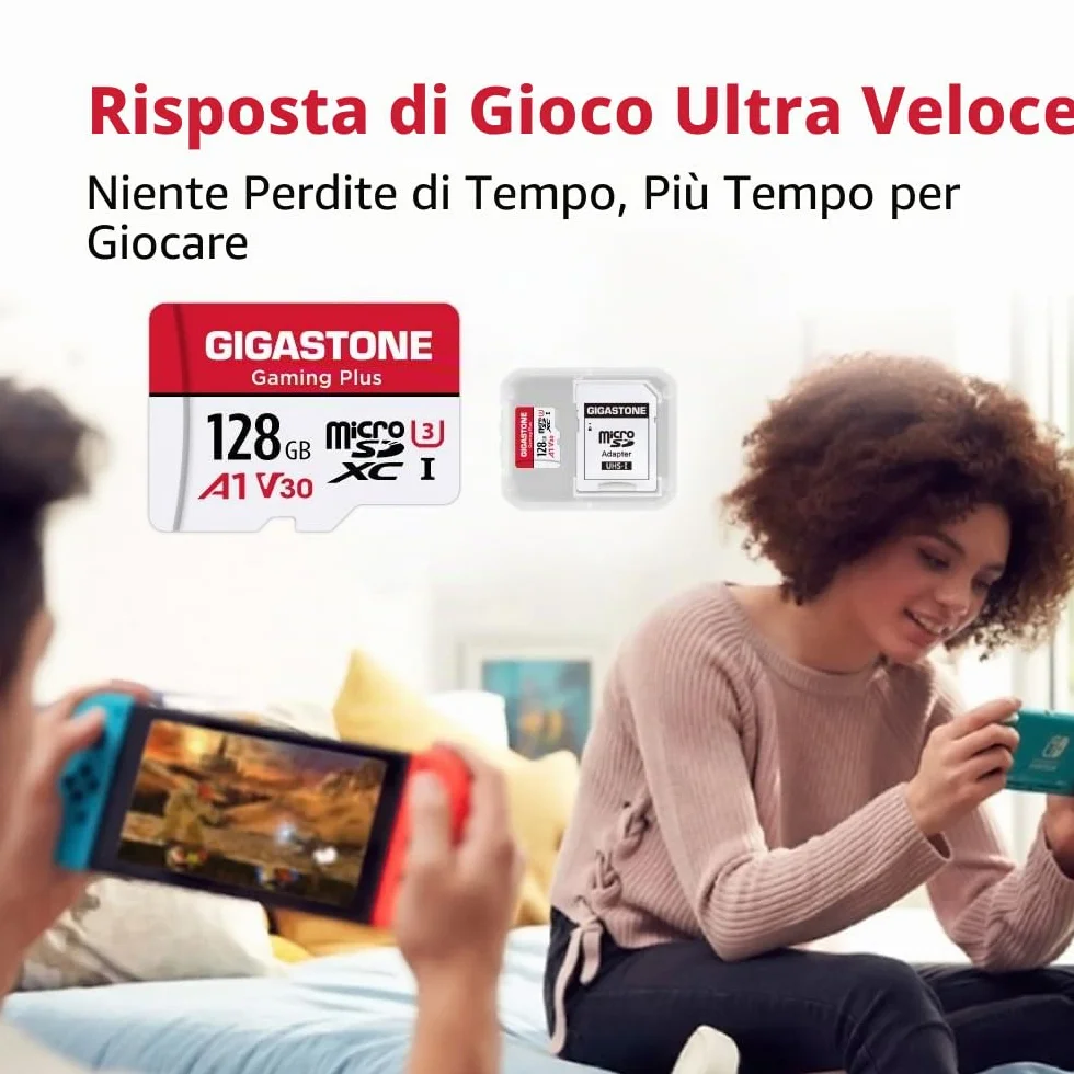 Gigastone, scheda di memoria Micro SD da 128 GB, Gaming Plus, scheda di memoria MicroSDXC per Nintendo Switch, Wyze, GoPro, Dash Cam, telecamera di sicurezza, registrazione video 4K, UHS-I A1 U3 V30